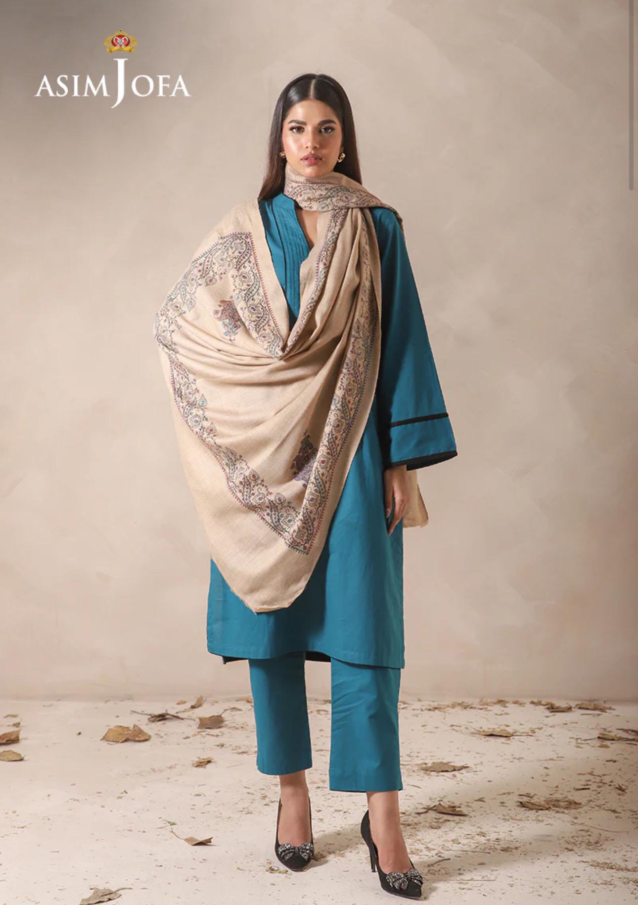 Kashmiri Hand Embroidered Shawl Pashmina Asim Jofa Brand Pakistani Indian Ready To Wear Winter Collection