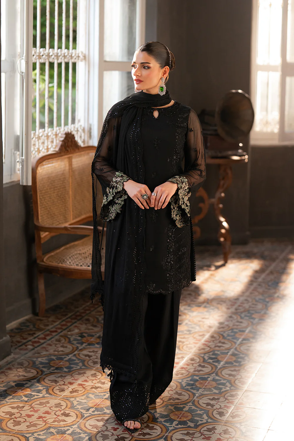 Azure Chiffon Embroidered Farshi Dress Latest Collection 2025