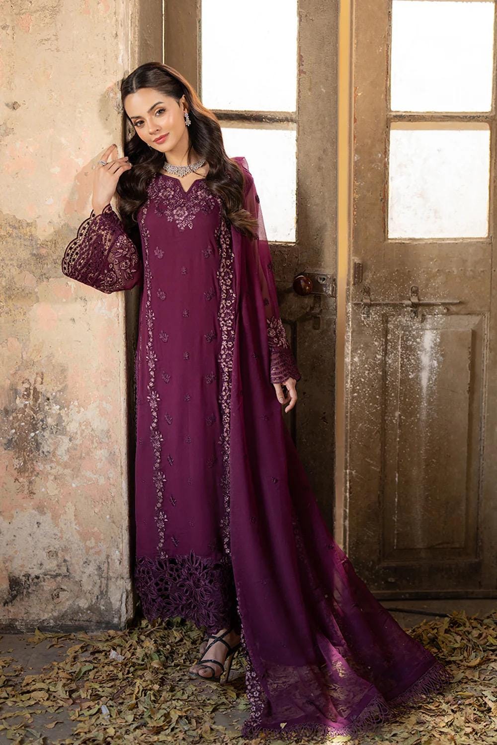 Azure Ensembles Collection 2025 Chiffon Embroidered Dress
