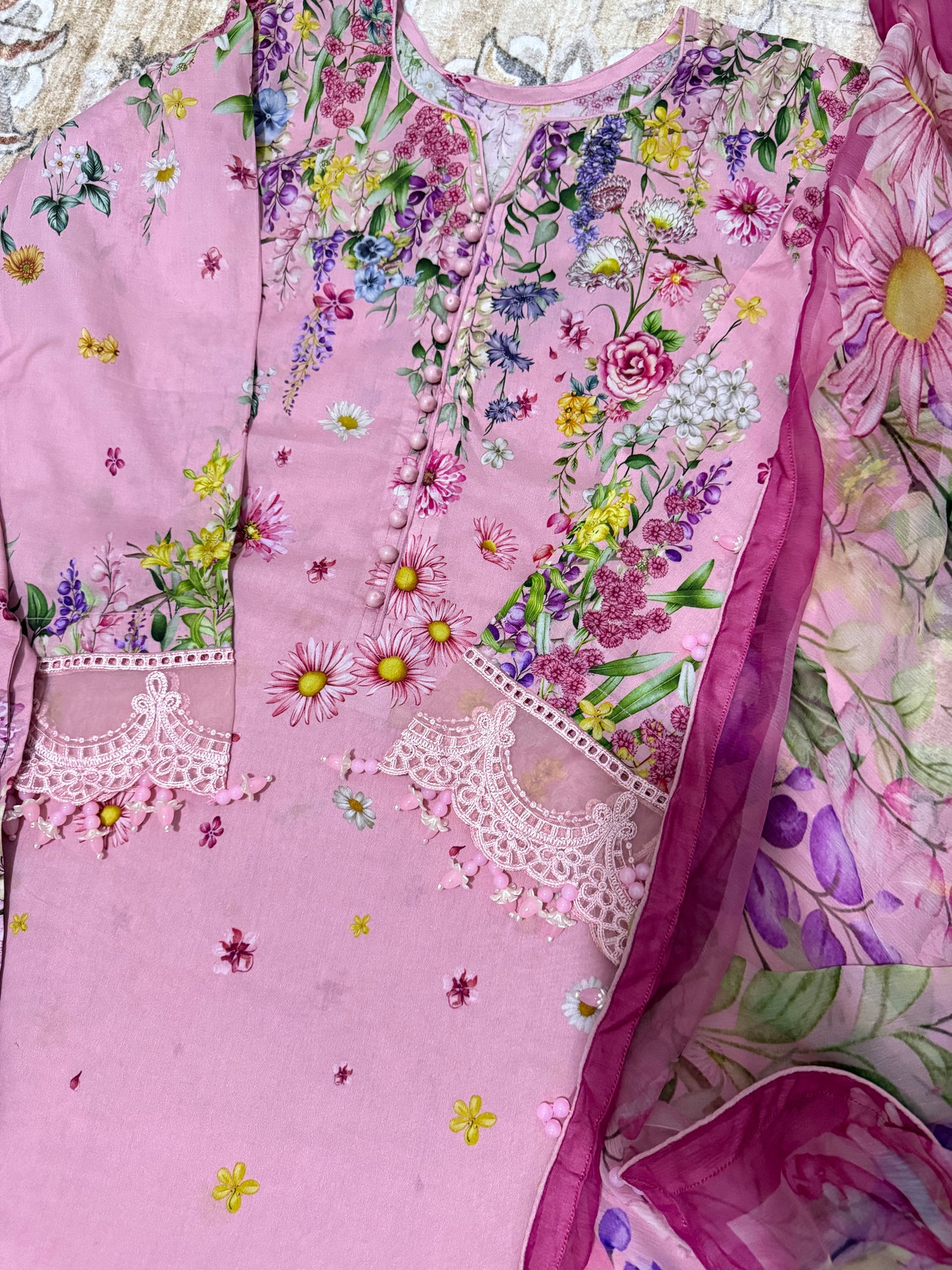 Maria B M Prints 3 Stitched Embroidered Lawn Suit | MPT-2603-B