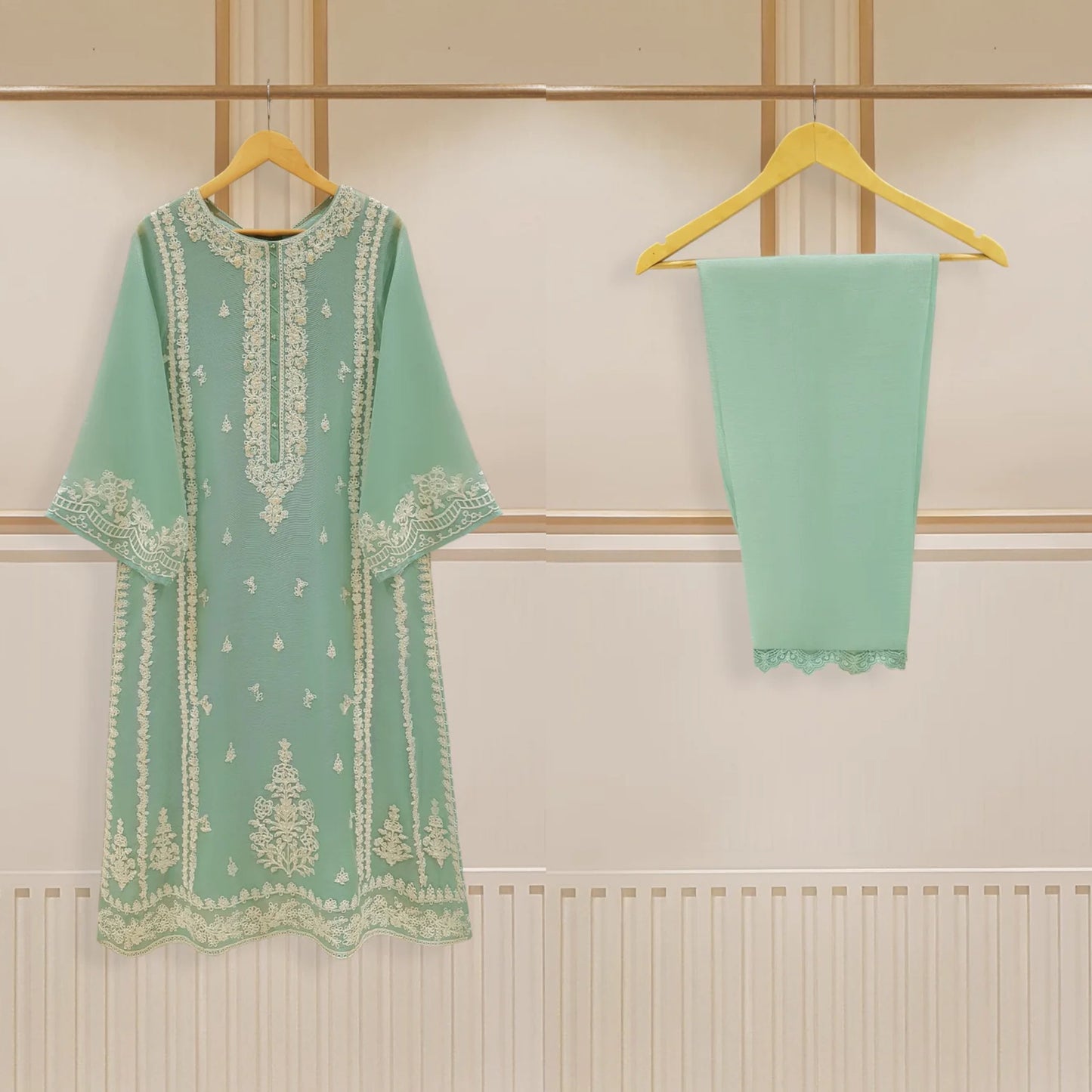 Agha Noor Cotton Net Embroidered Dress