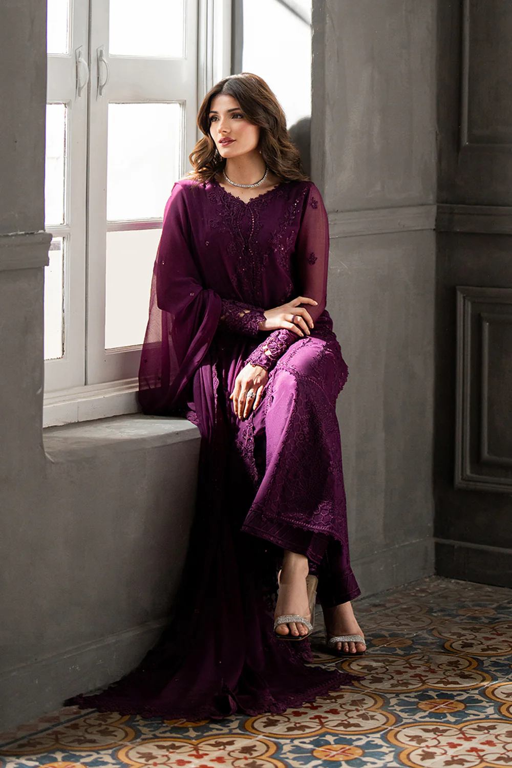 Azure Chiffon Embroidered Dress Latest Collection 2025
