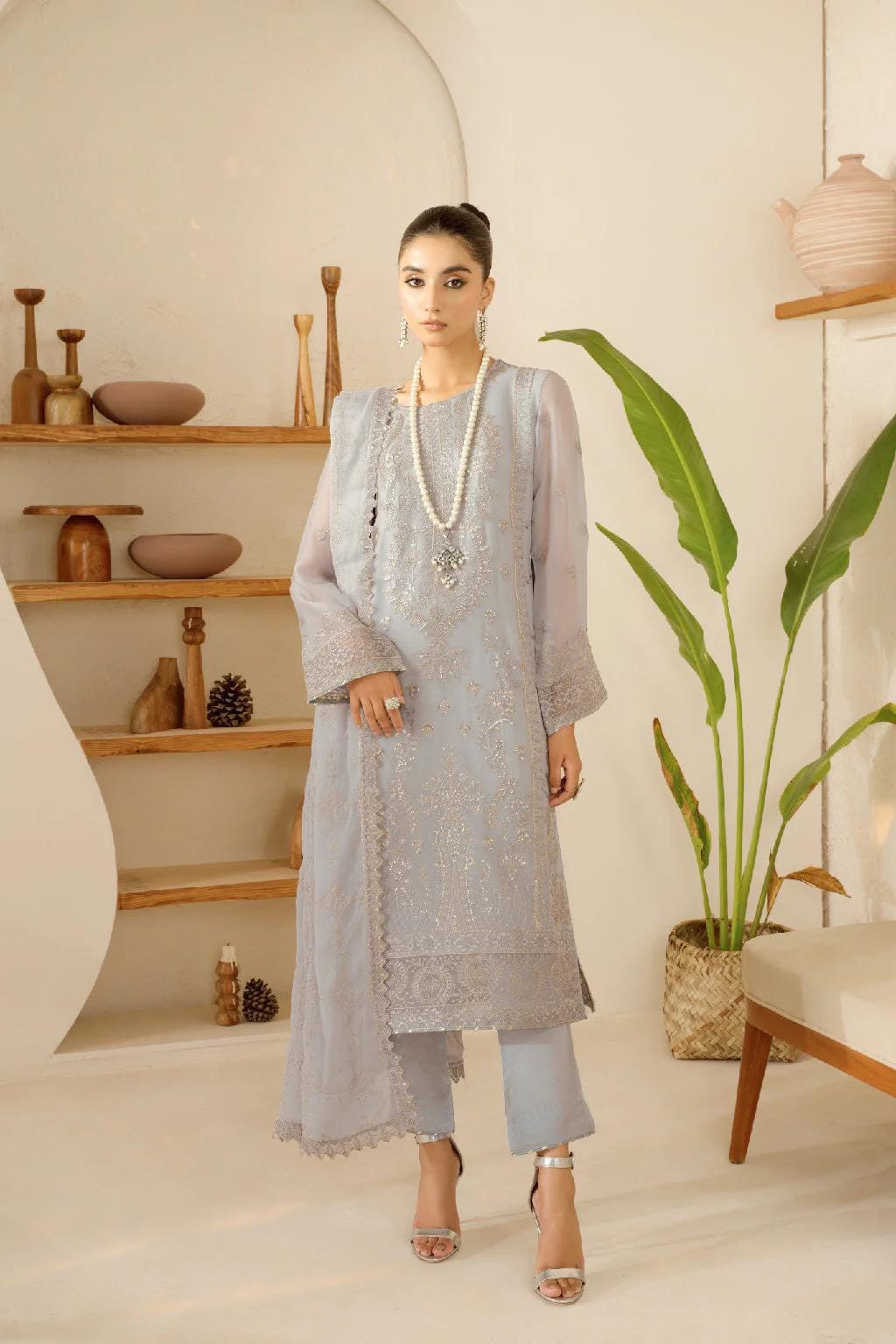 Chiffon Embroidered 3 Piece Stitched Dress Pakistani Designer Wear