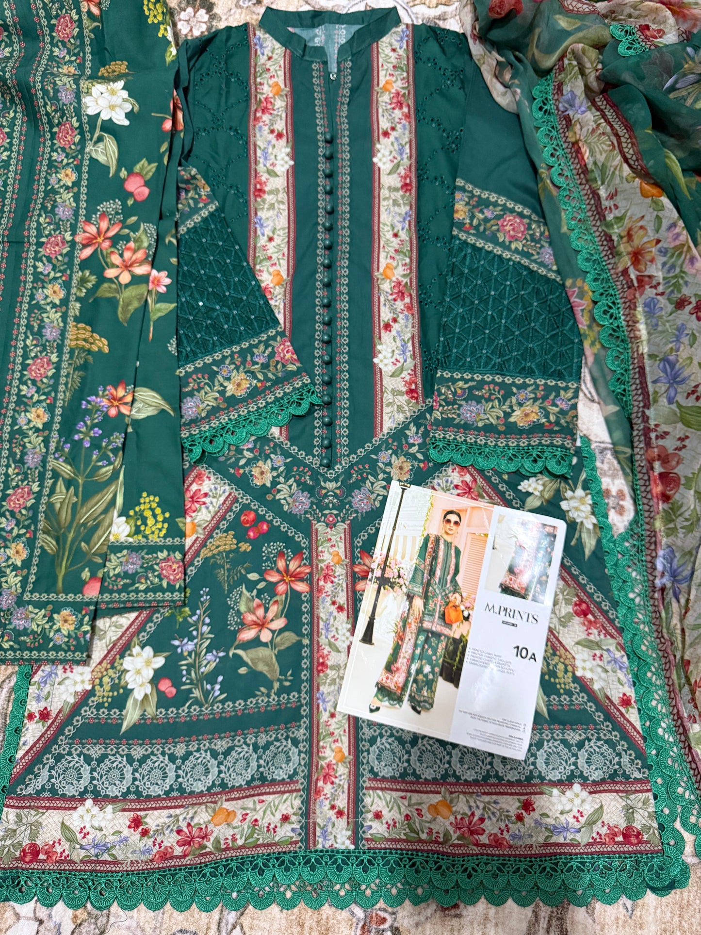 Maria B M Prints 3 Piece Stitched Embroidered Lawn Suit | MPT-2610-A