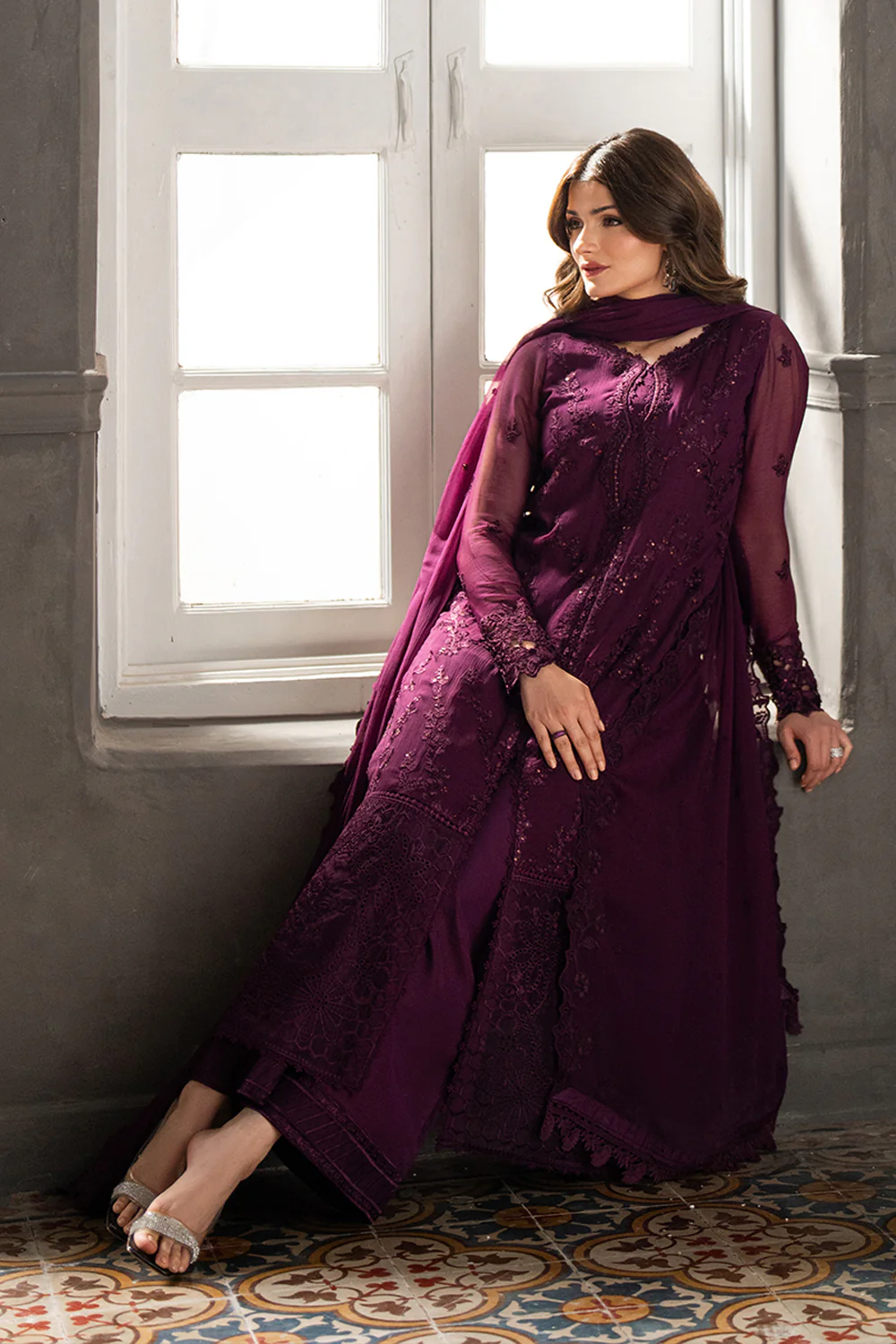 Azure Chiffon Embroidered Dress Latest Collection 2025