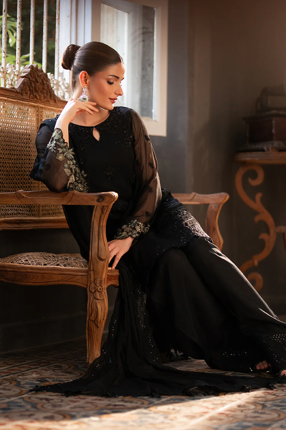 Azure Chiffon Embroidered Farshi Dress Latest Collection 2025