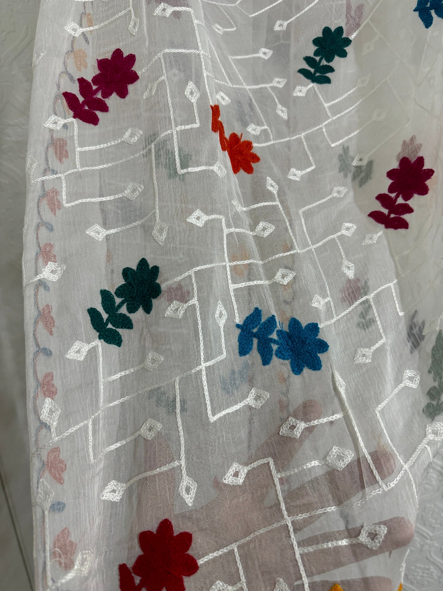 Chiffon Embroidered Dupatta White