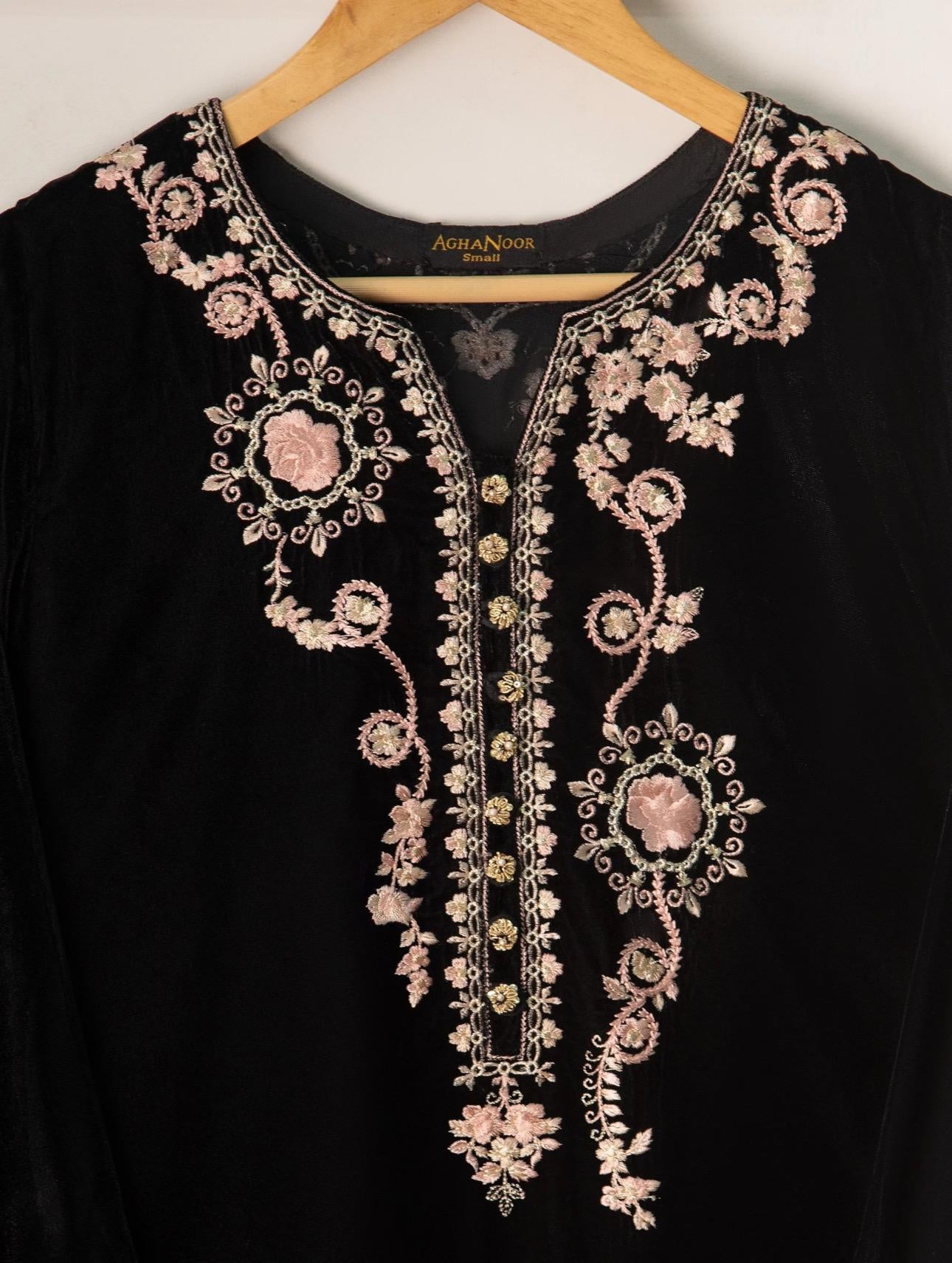 Agha Noor Velvet Embroidered Dress