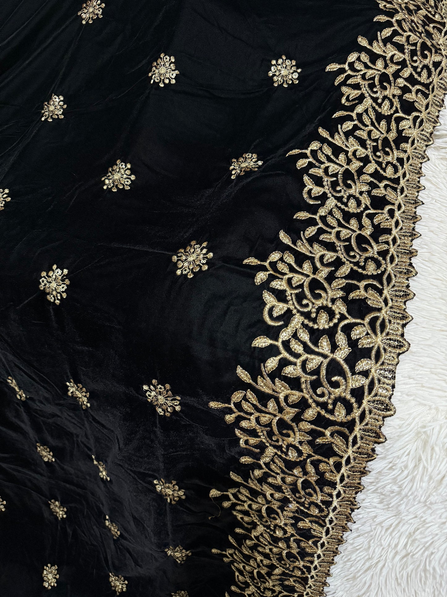Velvet Zari Embroidered Shawl Black