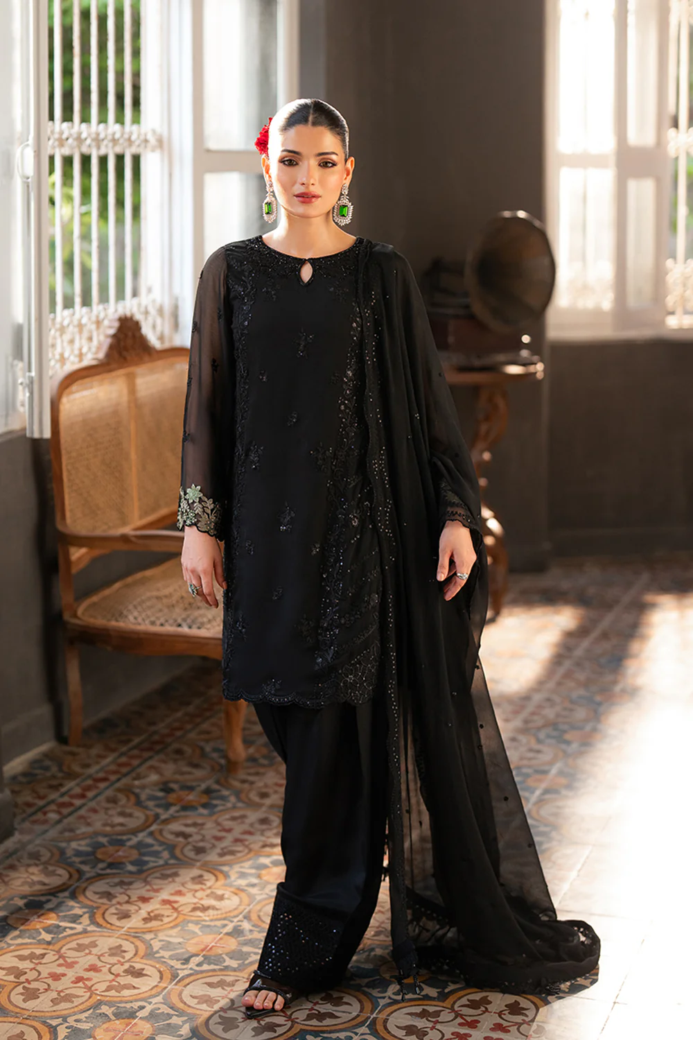 Azure Chiffon Embroidered Farshi Dress Latest Collection 2025