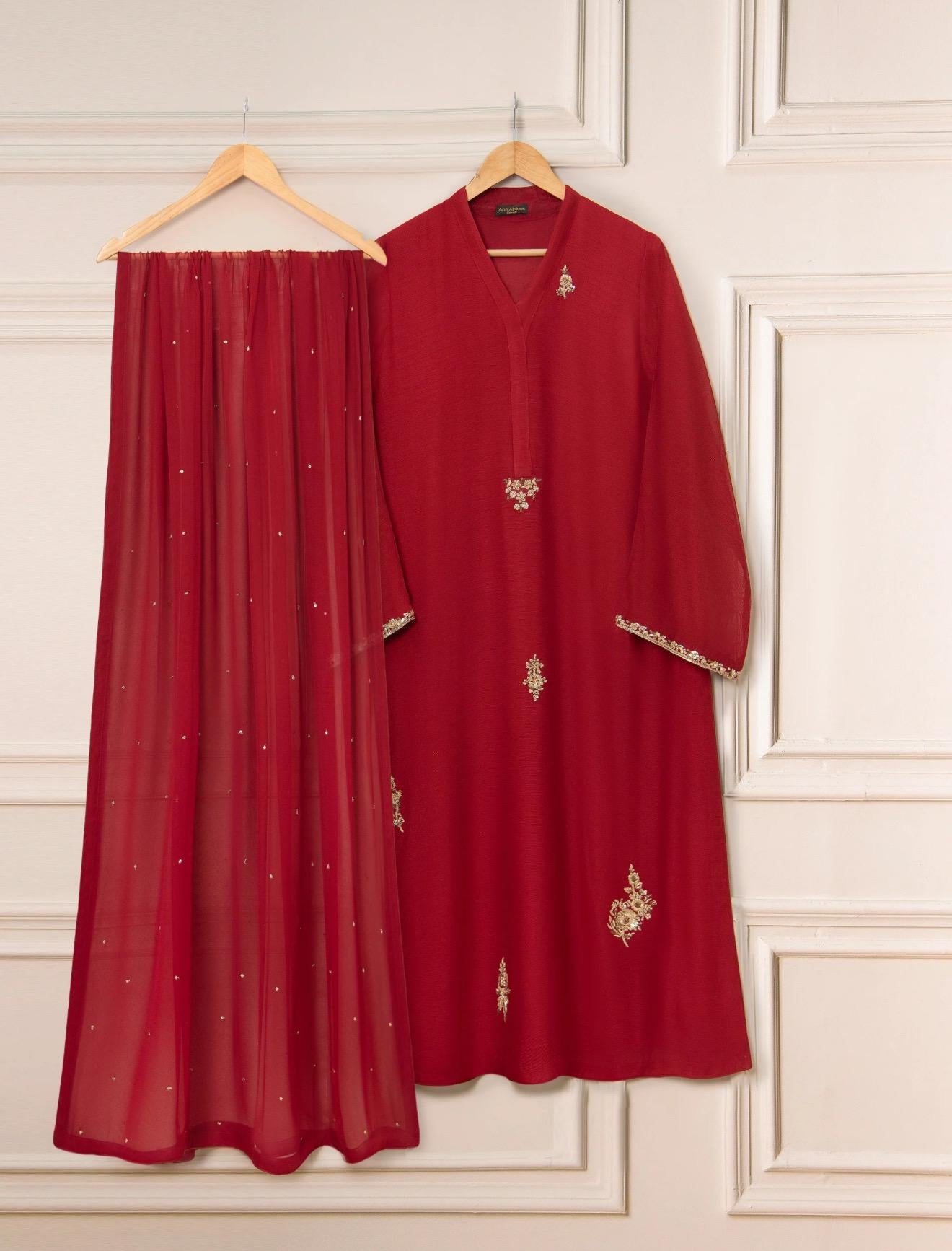 3 Piece - Pure Cotton Net Embroidered Dress S111325