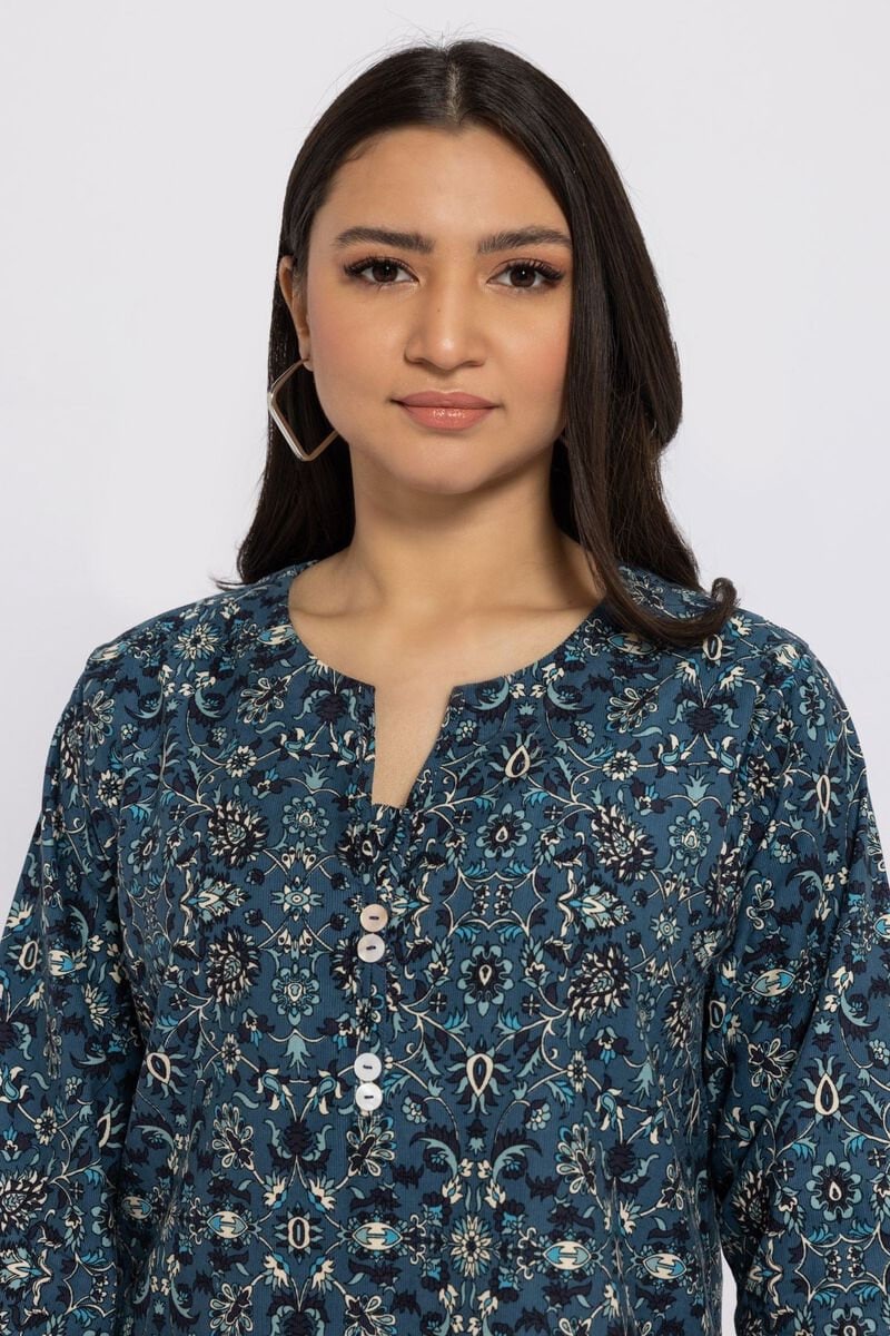 Khaadi Brand Original Printed Corduroy Kurta Shirt Pakistani Indian Designer Wear