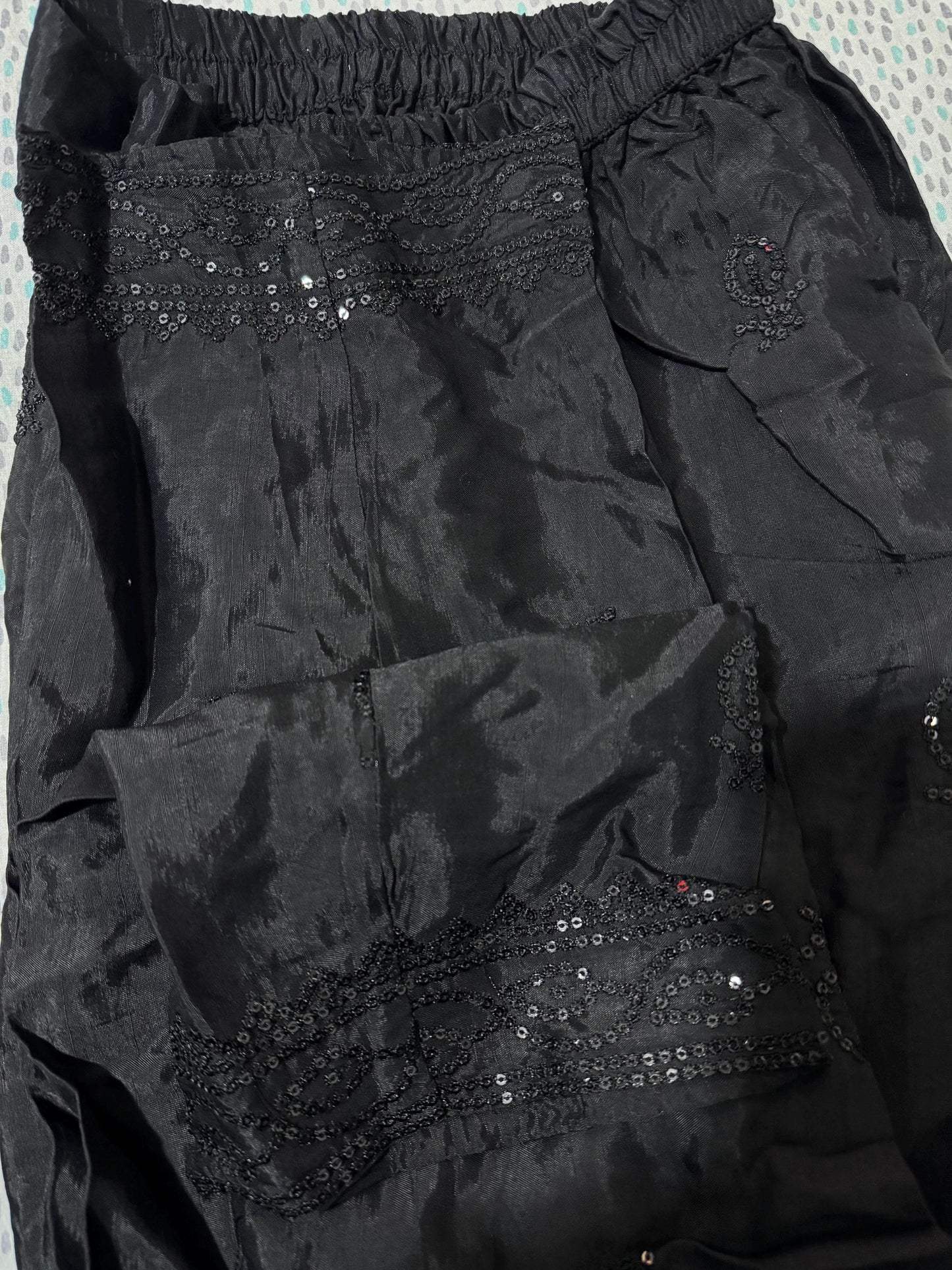 Raw Silk Sequins Embroidered Black