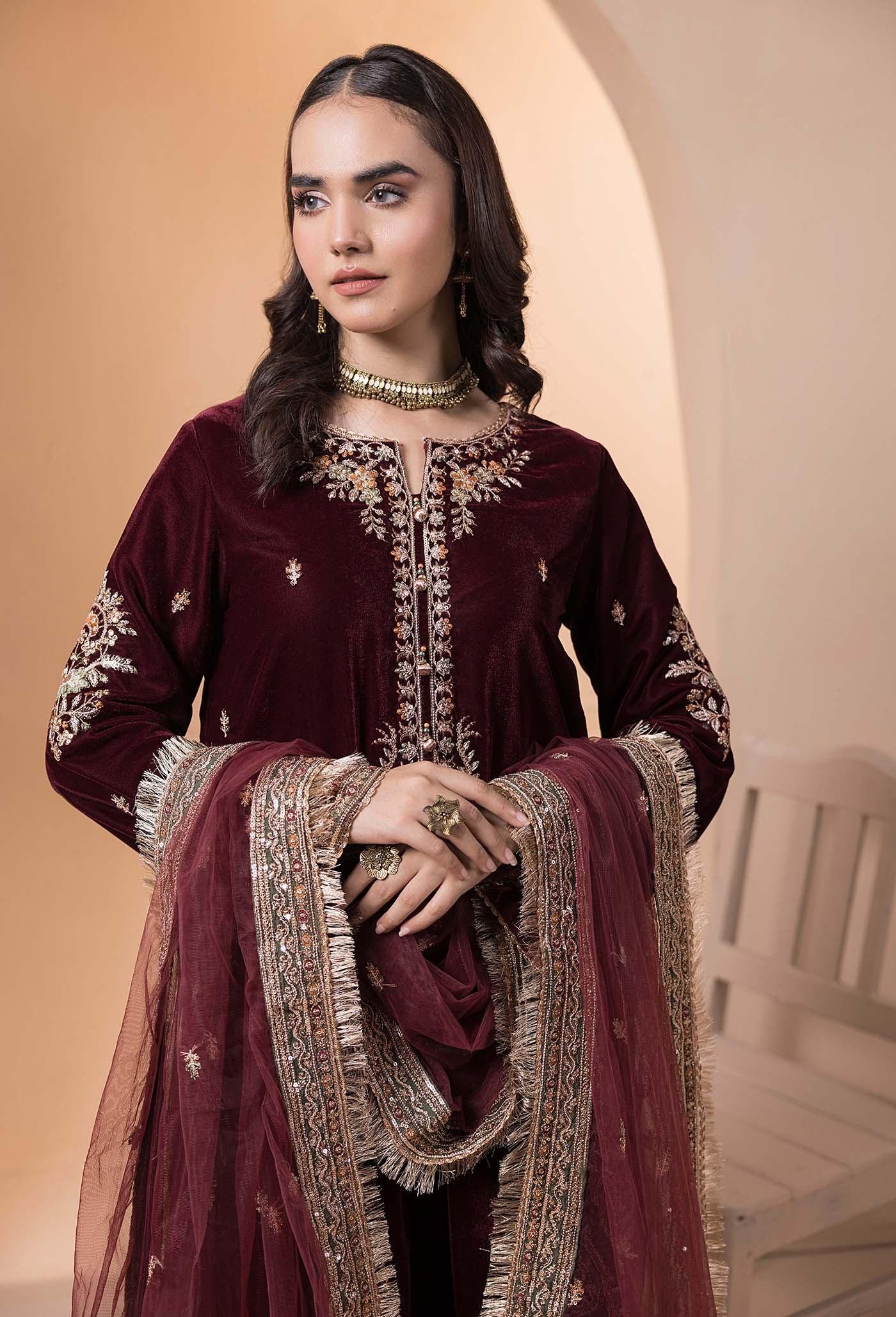 Velvet 3 Piece Embroidered Dress Pakistani Indian Designer Ready To Wear
