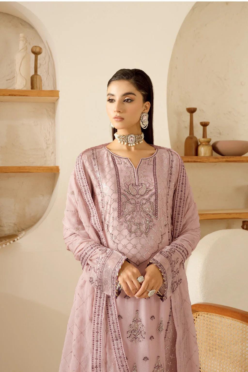 Chiffon Embroidered 3 Piece Stitched Dress Pakistani Designer Wear