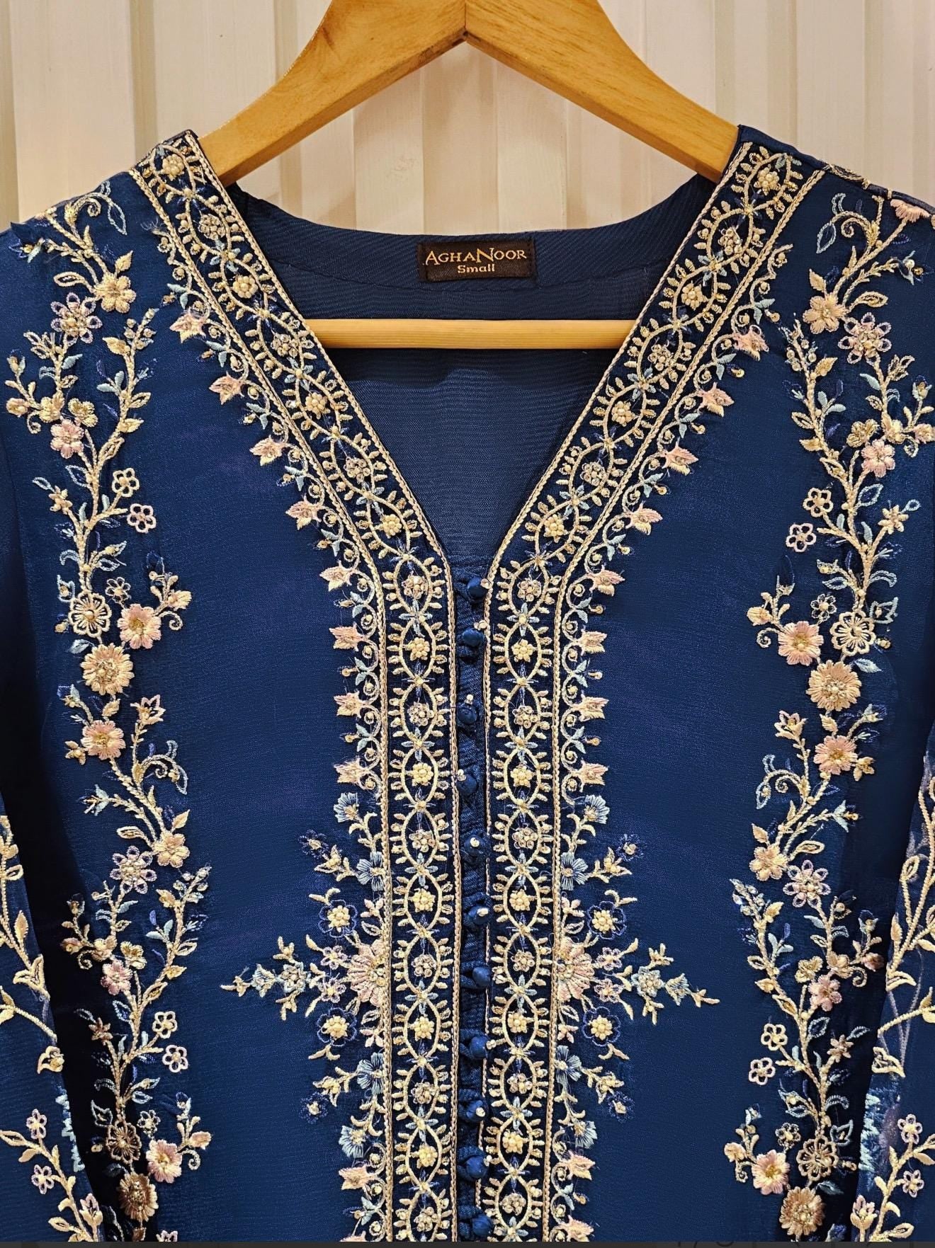 Agha Noor Organza Embroidered Dress