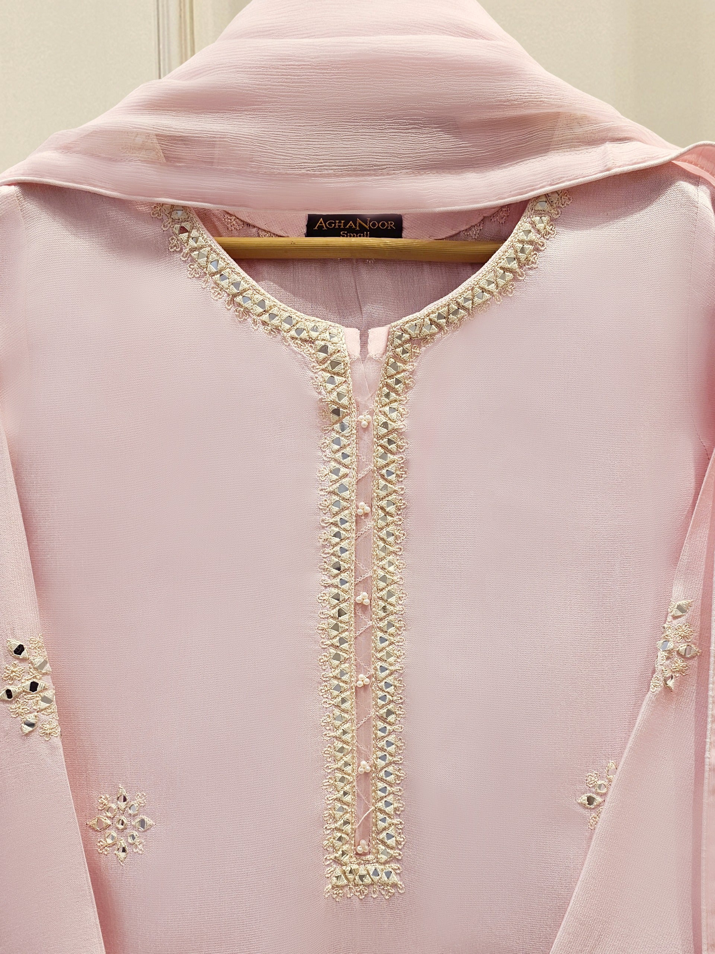 Agha Noor 3 Piece- Pure Silk Net Embroidered Suit S111749