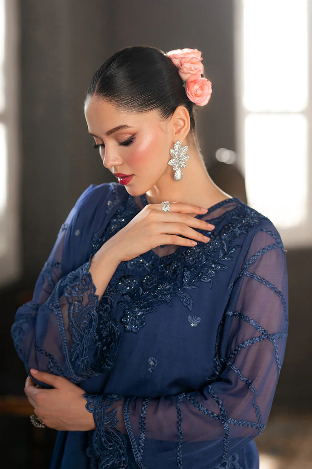 Azure Chiffon Embroidered Farshi Dress Latest Collection 2025