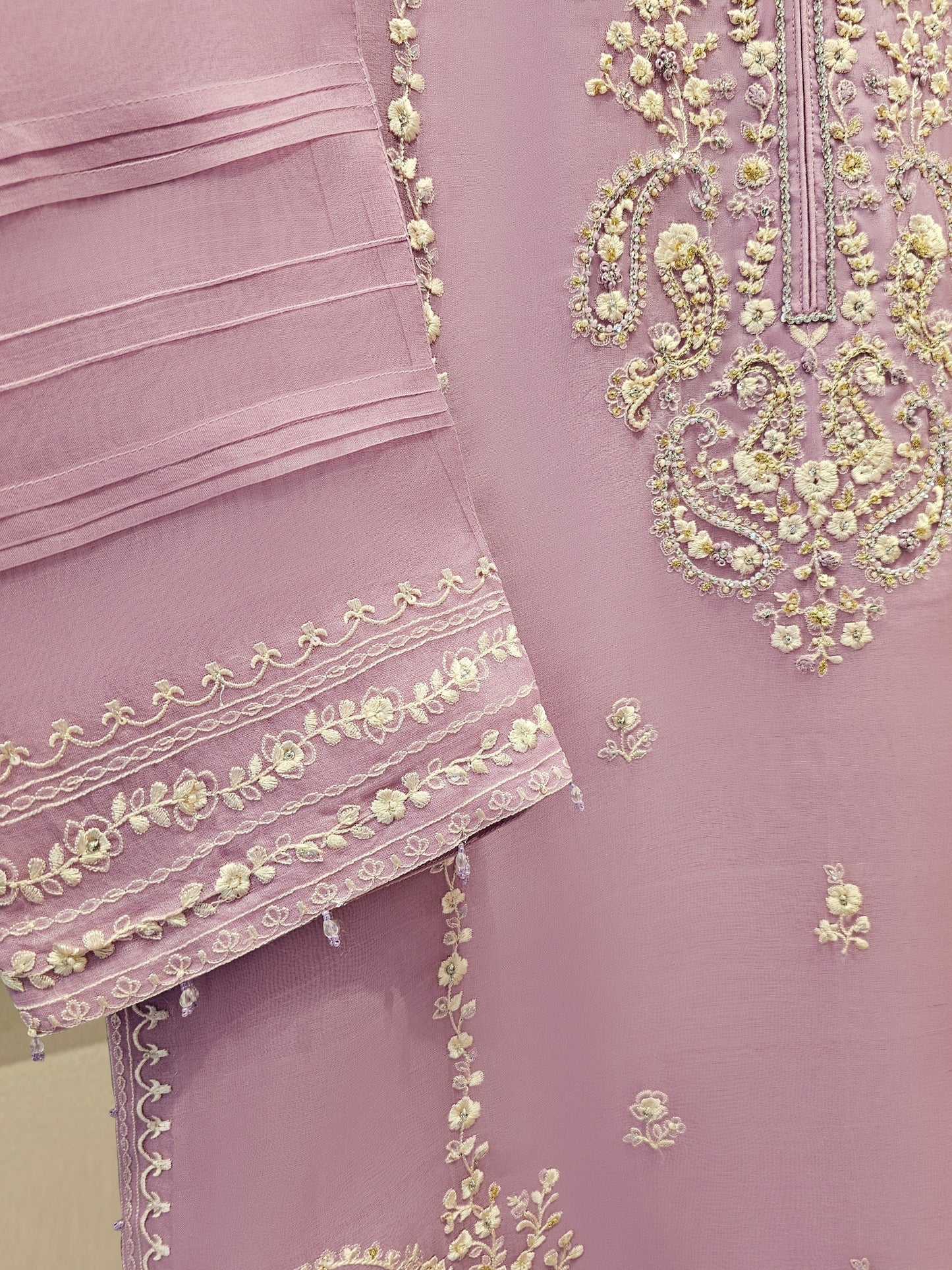 Agha Noor 3 Piece - Pure Organza Embroidered Dress S111626