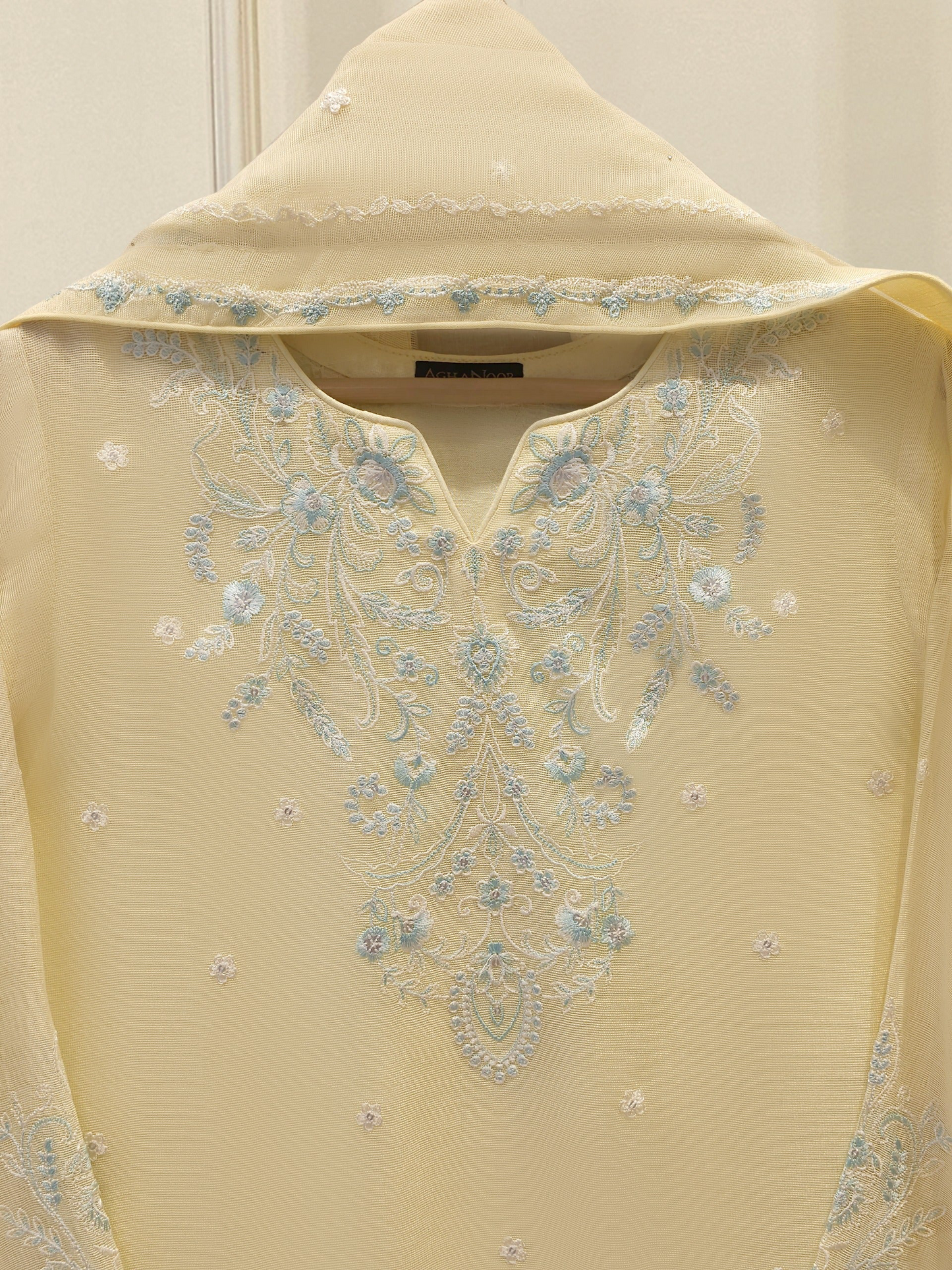 Agha Noor 3 Piece - Pure Embroidered Cotton Net Suit S111905