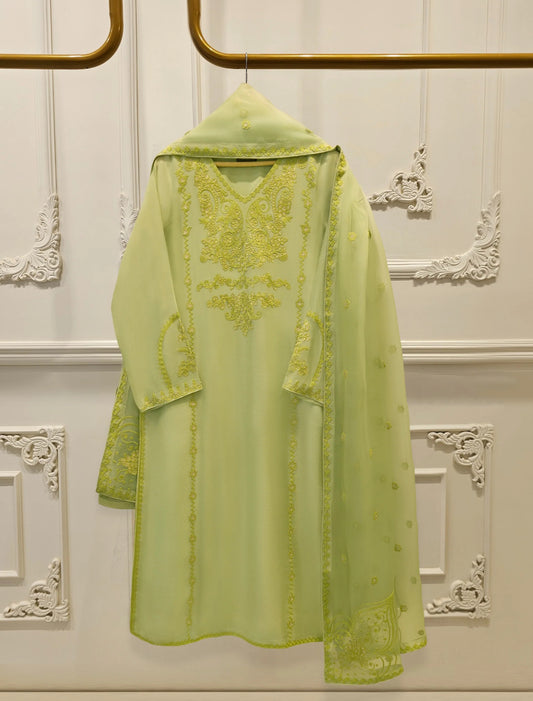 Agha Noor 3 Piece - Pure Embroidered Cotton Net Suit S112333