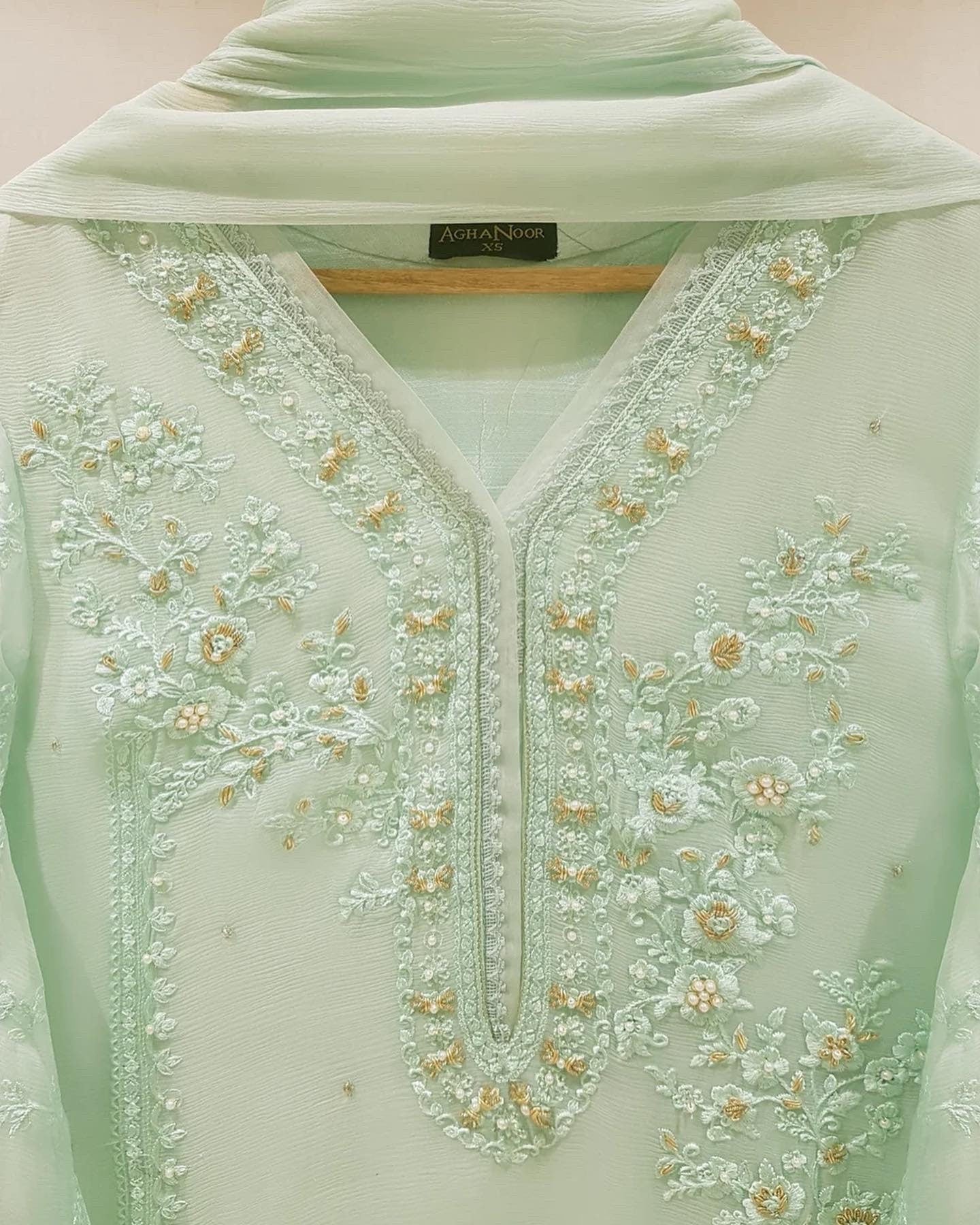 Agha Noor 3 Piece - Pure Chiffon Embroidered