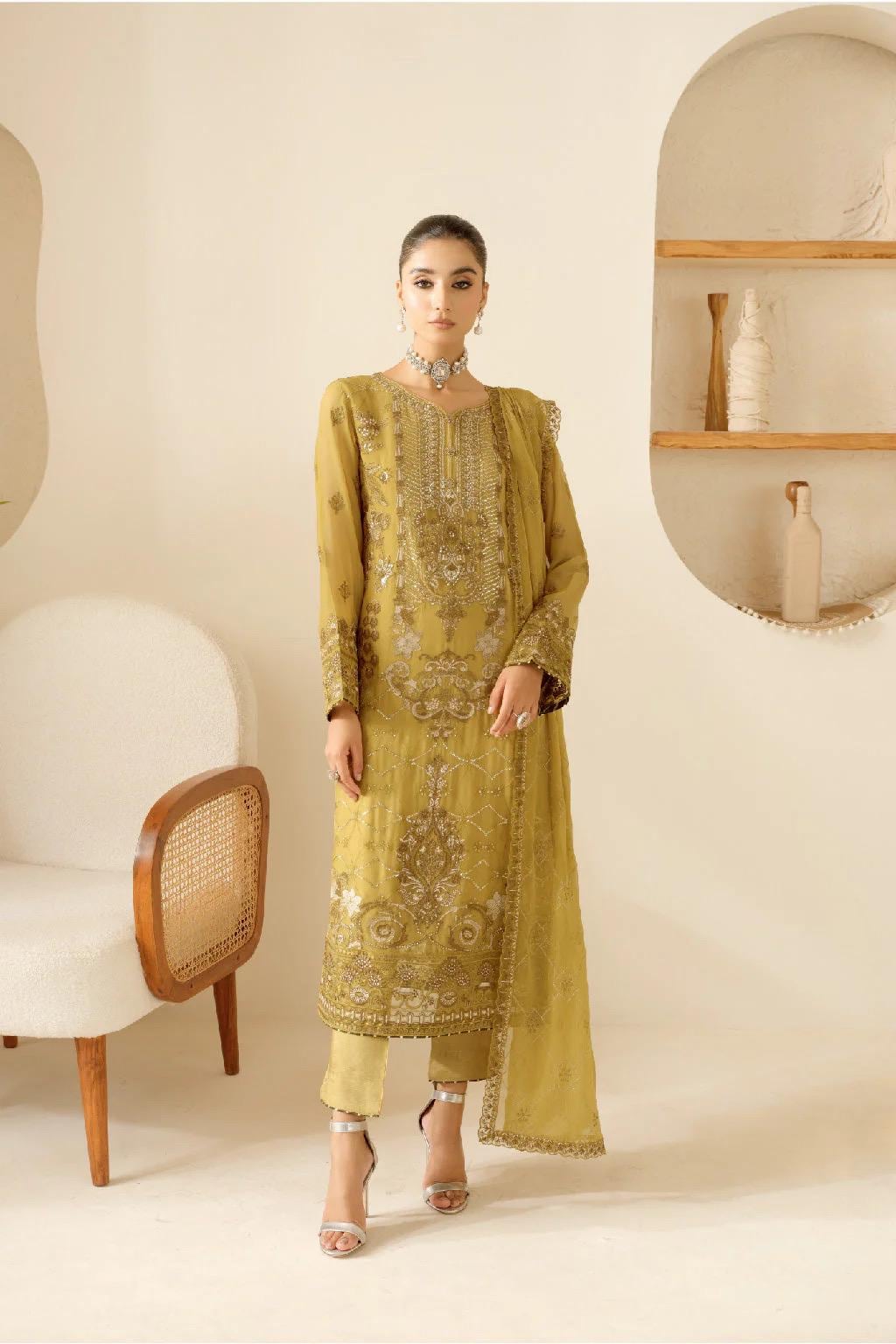 Chiffon Embroidered 3 Piece Stitched Dress Pakistani Designer Wear