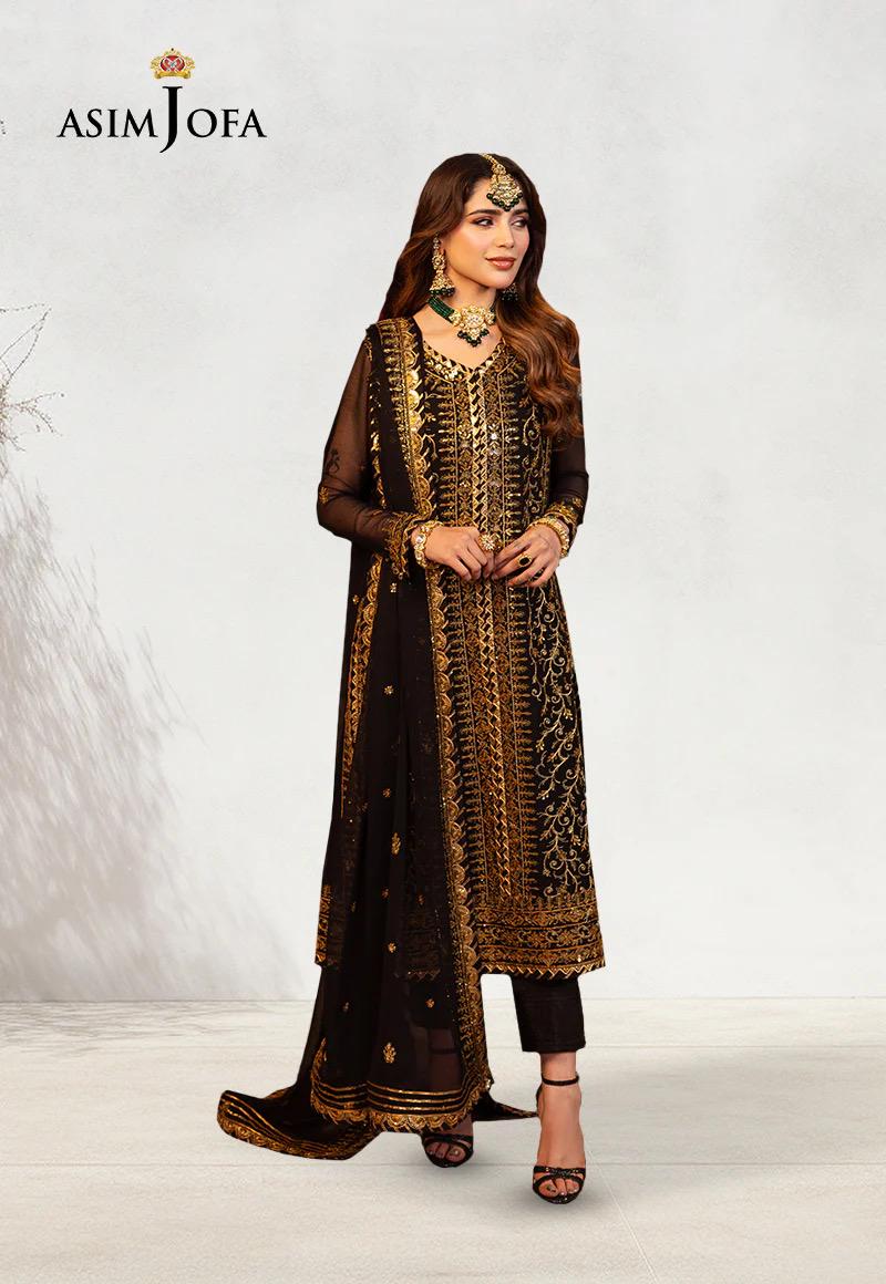 Asim Jofa Original Chiffon Embroidered Dress Pakistani Designer Wear