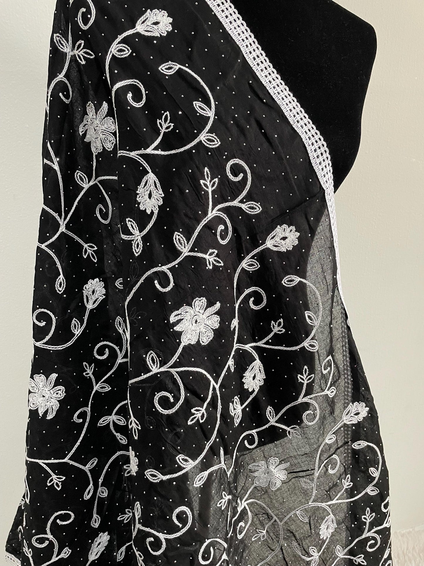 Cotton Embroidered Dupatta Black & White