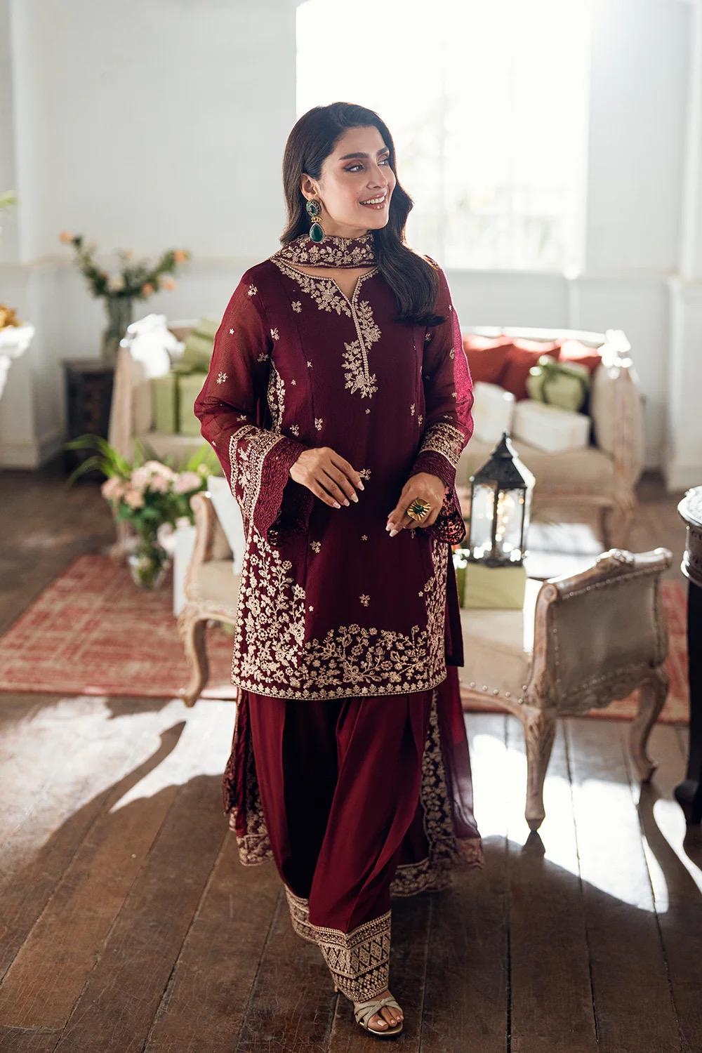 Azure Farshi Shalwar Dress Khadi Net Embroidered Latest Collection 2025