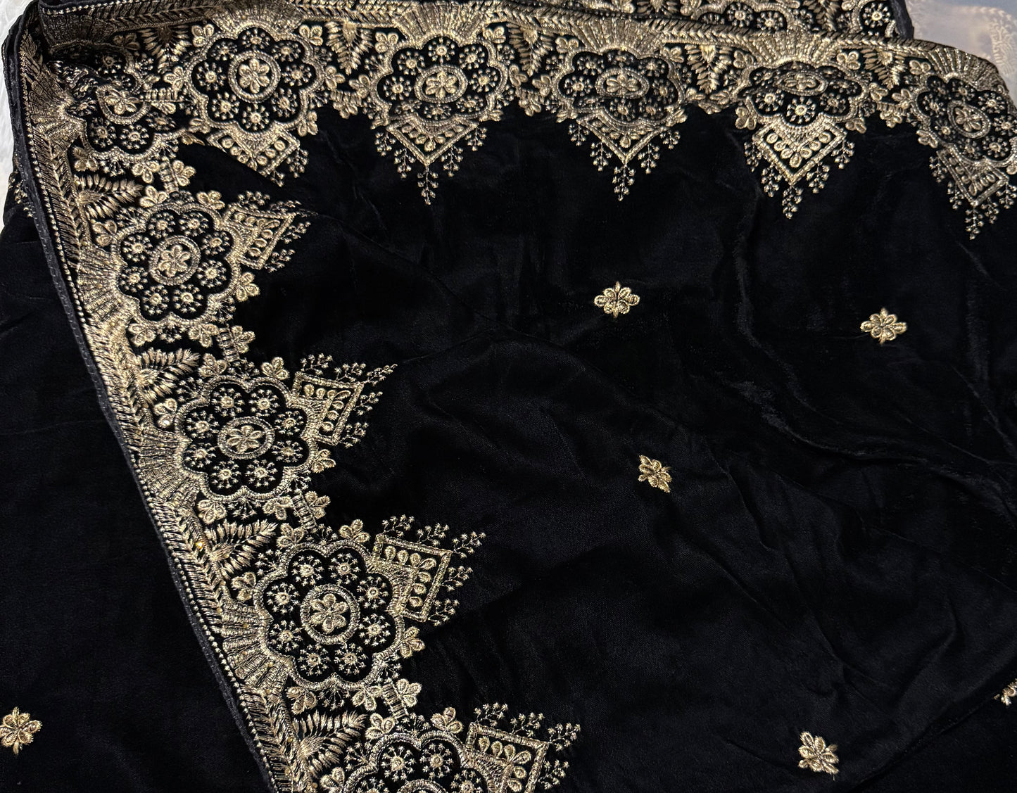 Velvet Zari Embroidered Shawl Black