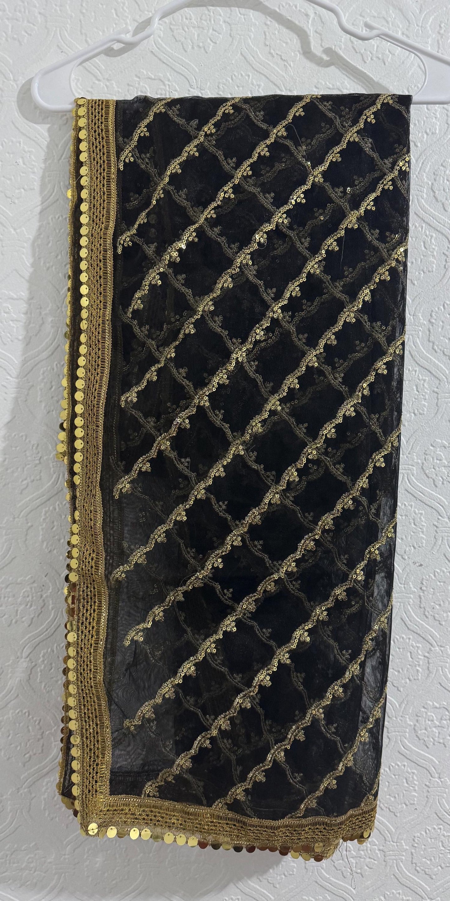 Net Fully Sequins Embroidered Dupatta Black & Gold