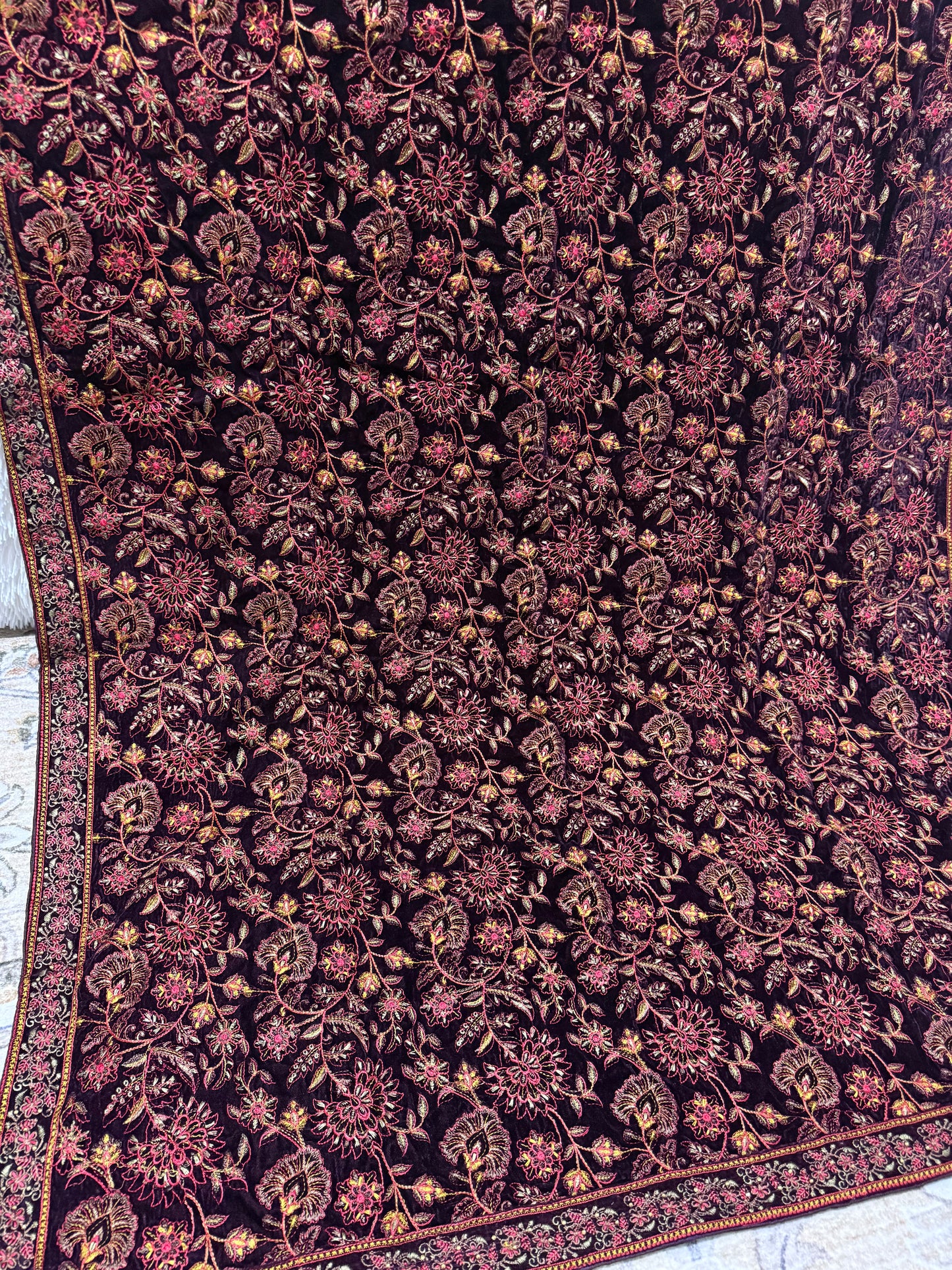Velvet Heavily Embroidered Shawl Purple