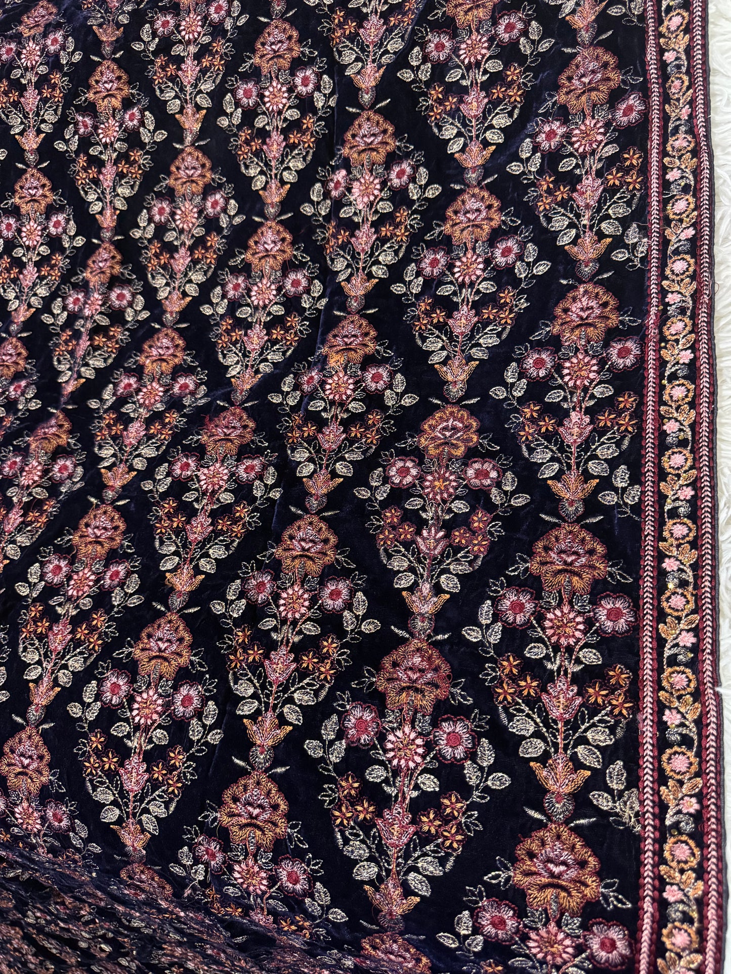 Velvet Heavily Embroidered Shawl Blue
