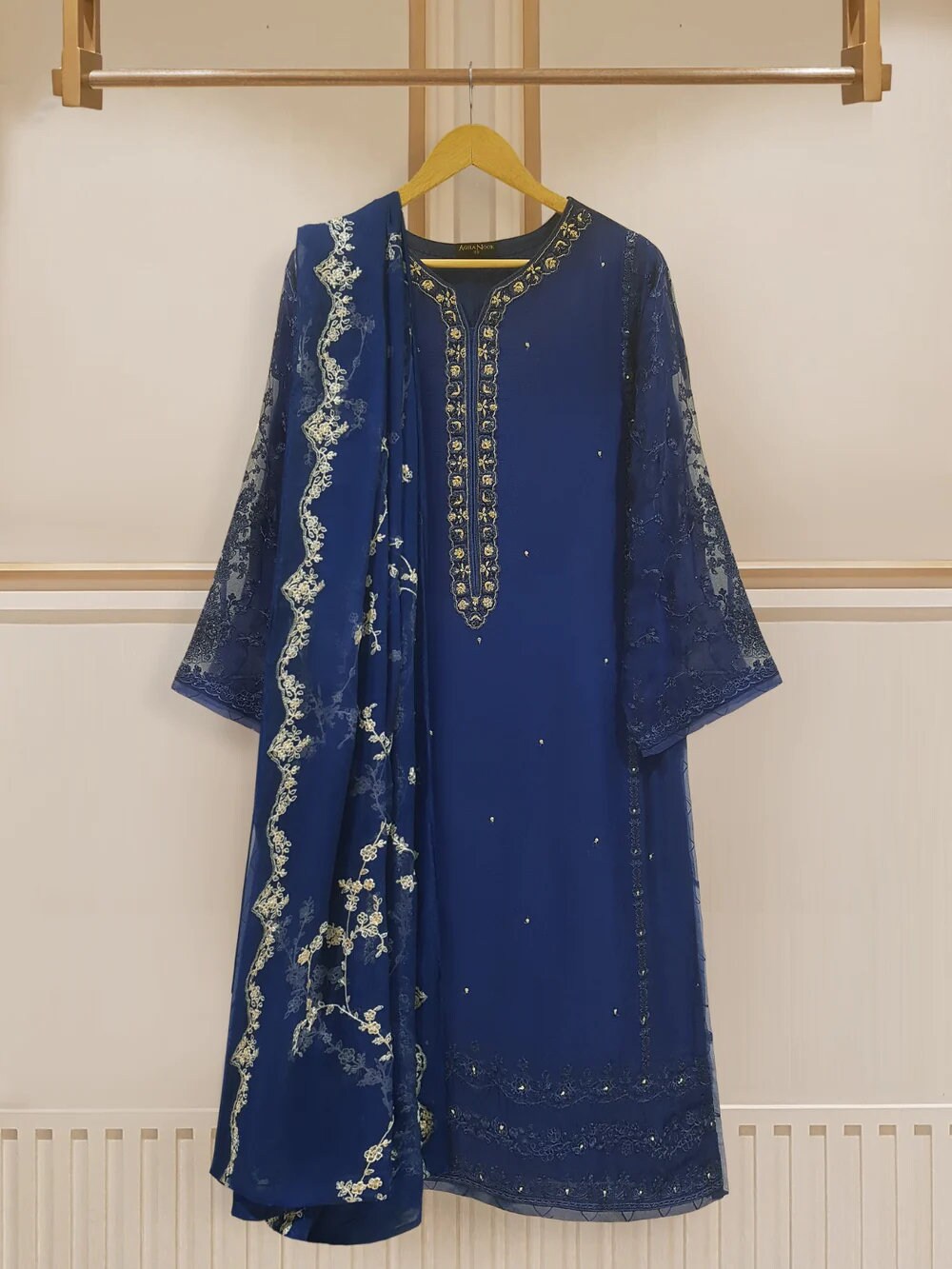 Agha Noor Original 3 Piece Pure Chiffon Embroidered Shirt Pant & Dupatta