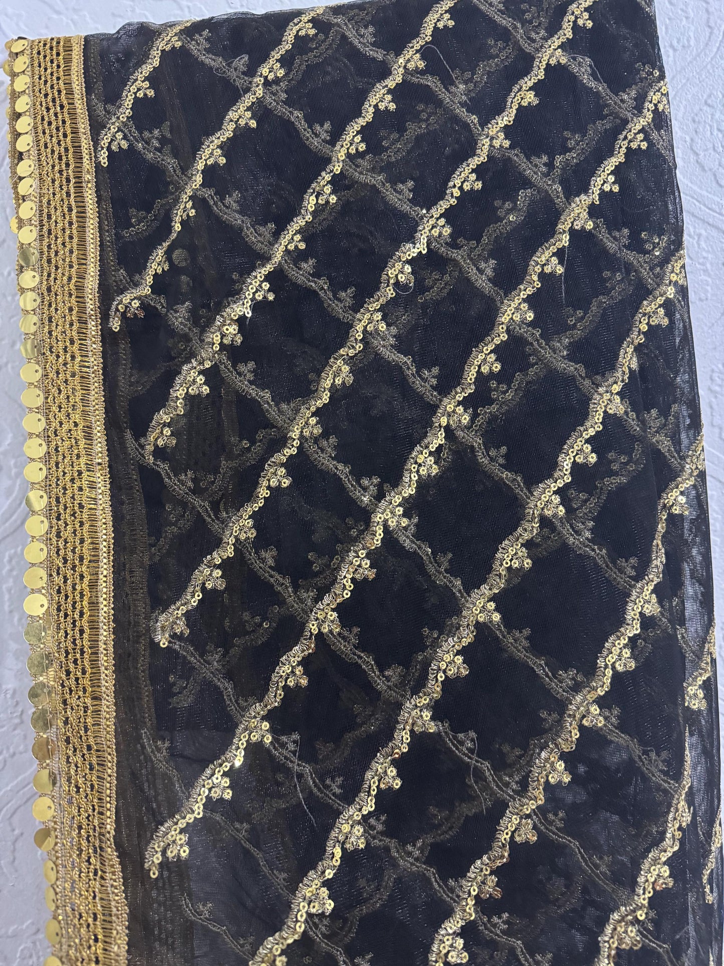 Net Fully Sequins Embroidered Dupatta Black & Gold