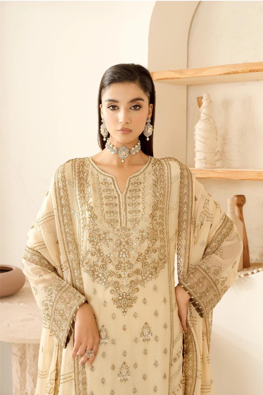 Chiffon Embroidered 3 Piece Stitched Dress Pakistani Designer Wear