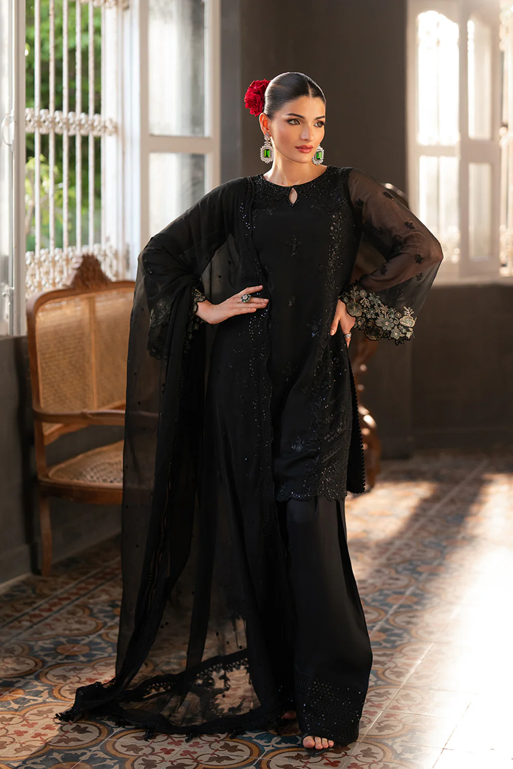 Azure Chiffon Embroidered Farshi Dress Latest Collection 2025