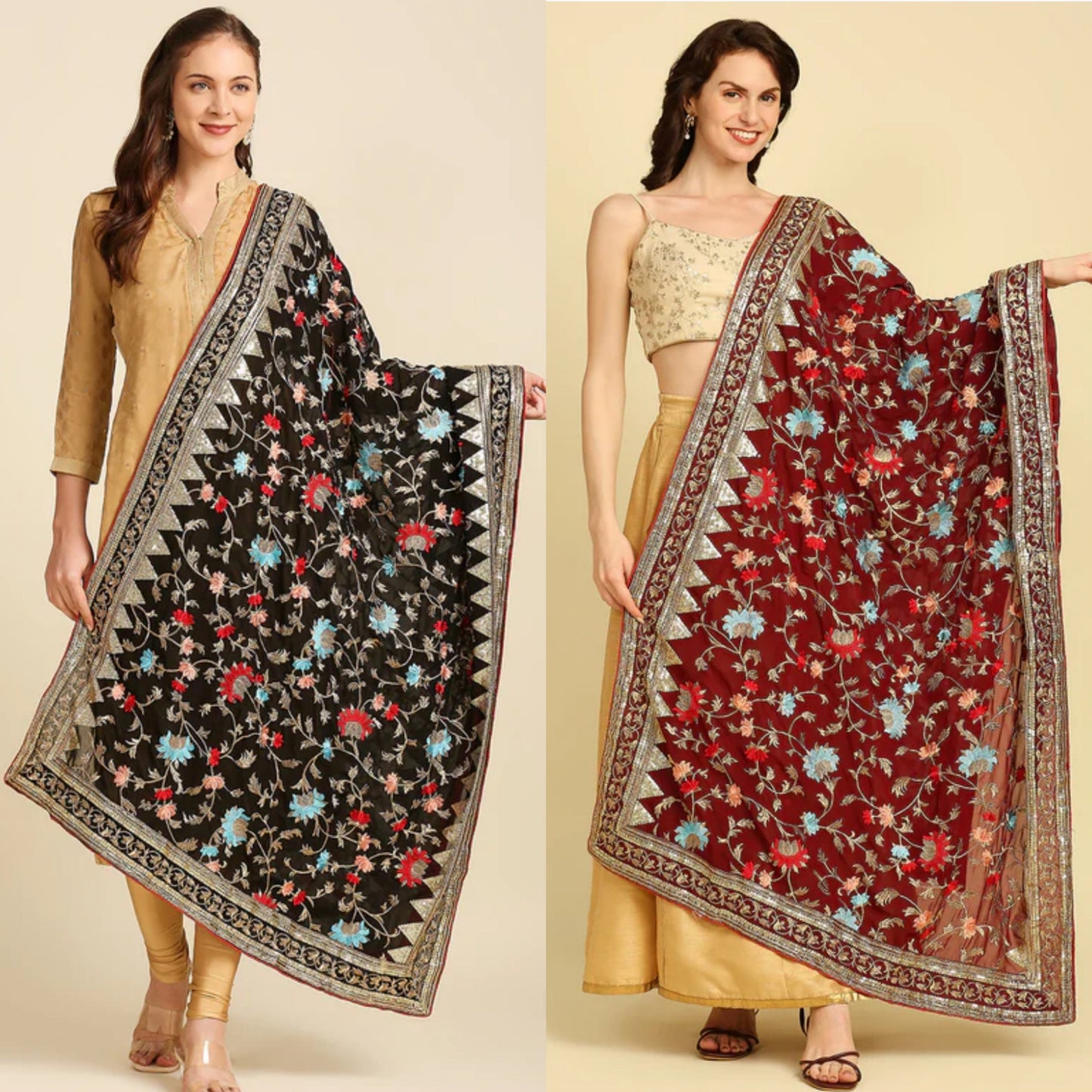 Georgette Heavily Zardosi Embroidered Dupatta