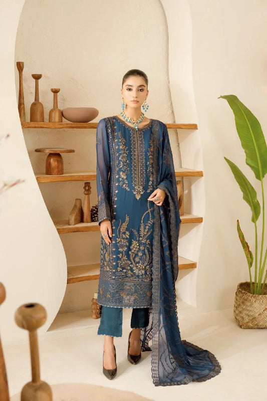 Chiffon Embroidered 3 Piece Stitched Dress Pakistani Designer Wear