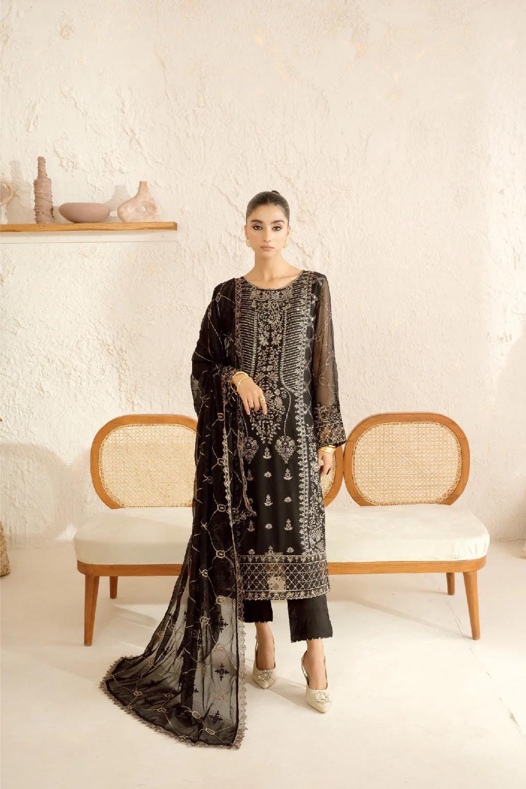 Chiffon Embroidered 3 Piece Stitched Dress Pakistani Designer Wear