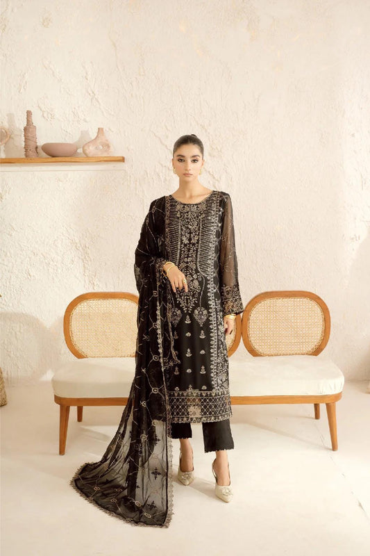Chiffon Embroidered 3 Piece Stitched Dress Pakistani Designer Wear