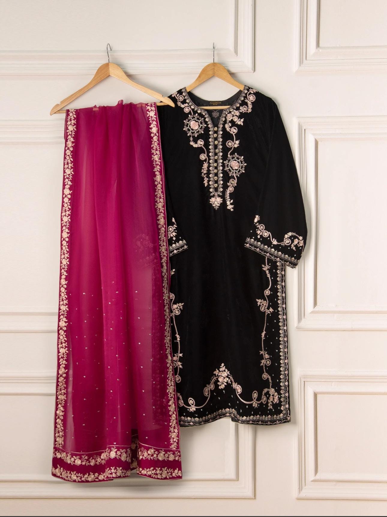 Agha Noor Velvet Embroidered Dress
