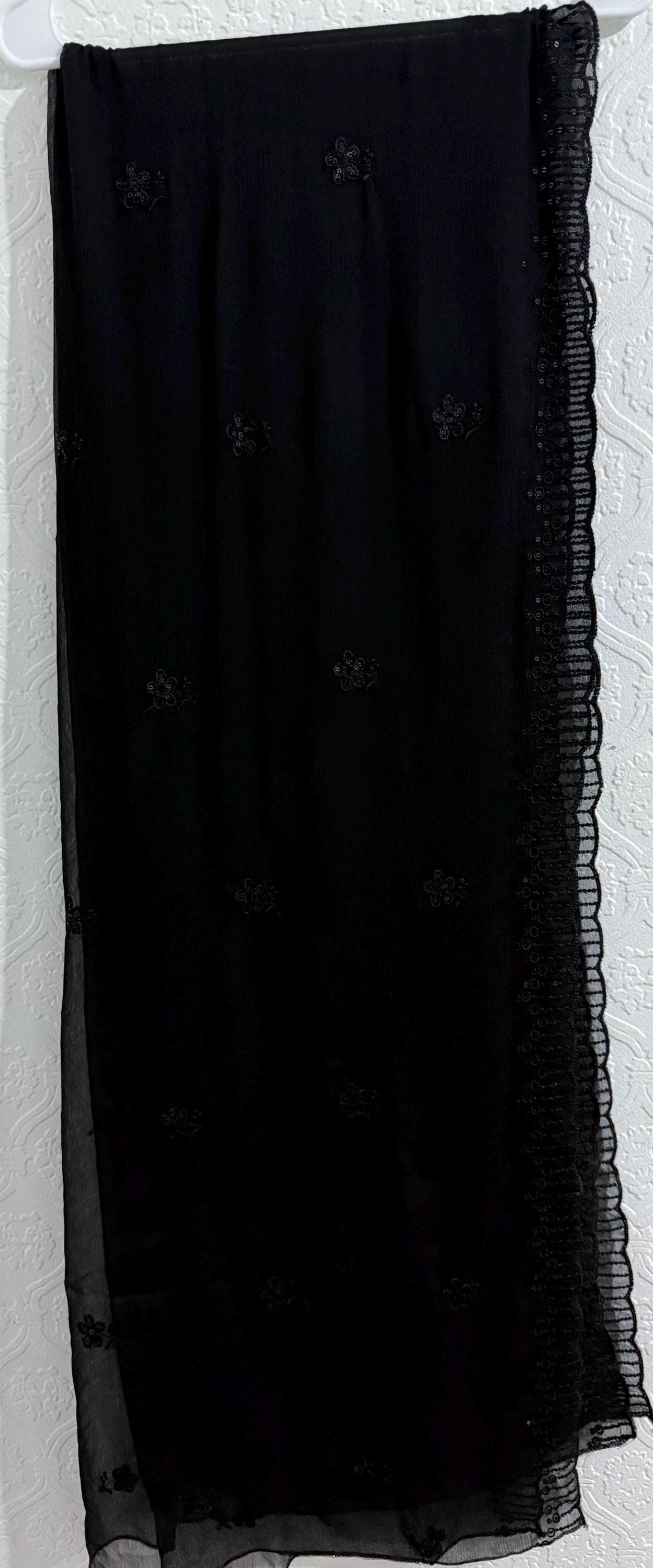 Pure Chiffon Sequins Embroidered Dupatta Black