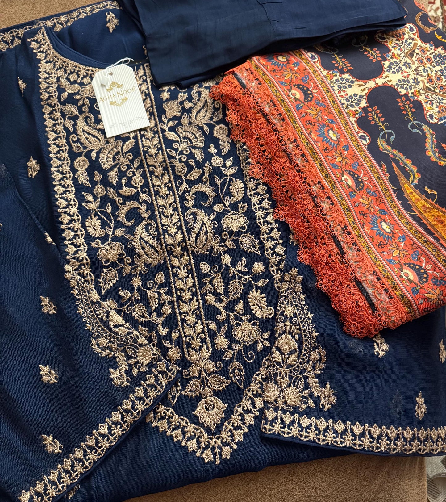 Agha Noor Dress Pure Cotton Net Embroidered Dress