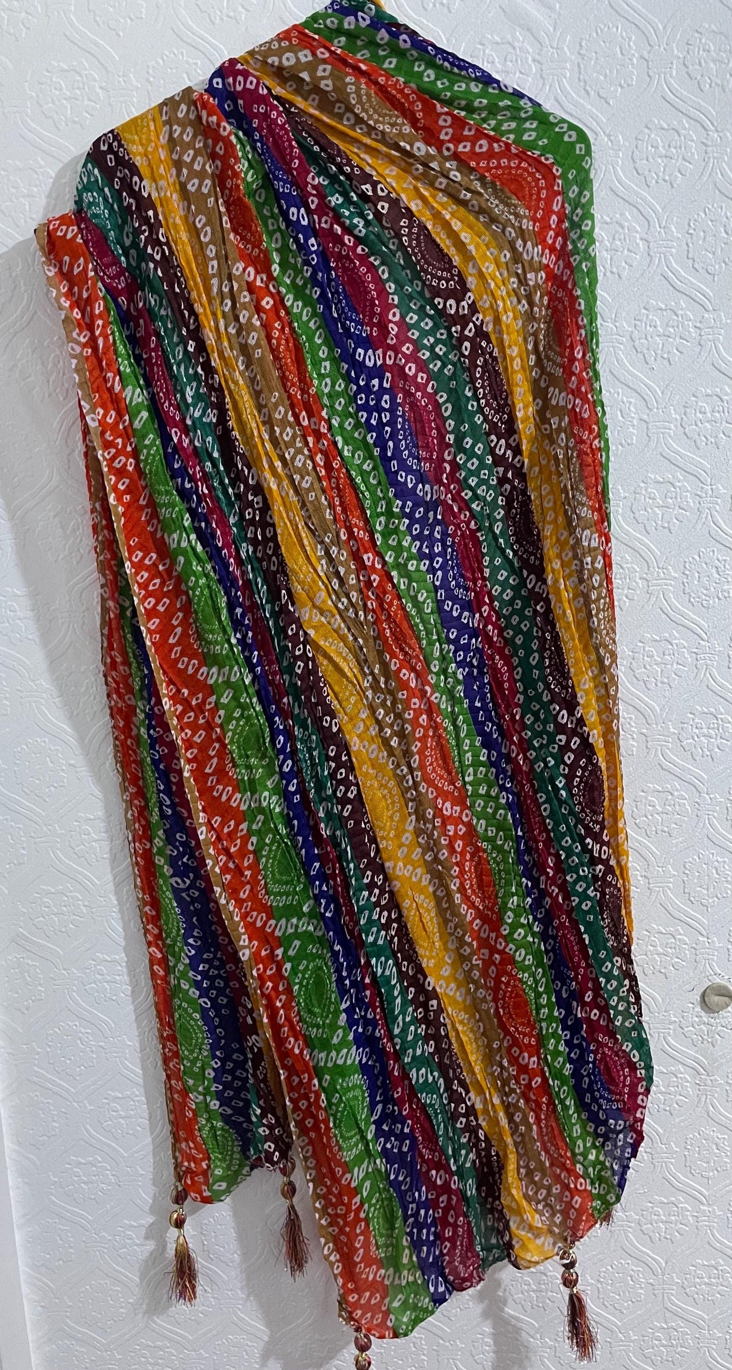 Chunri Khaadi Cotton Dupatta Multi Color With Tussles