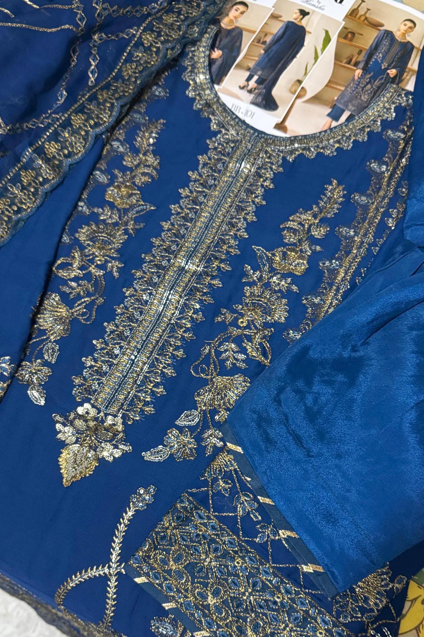 Chiffon Embroidered 3 Piece Stitched Dress Pakistani Designer Wear