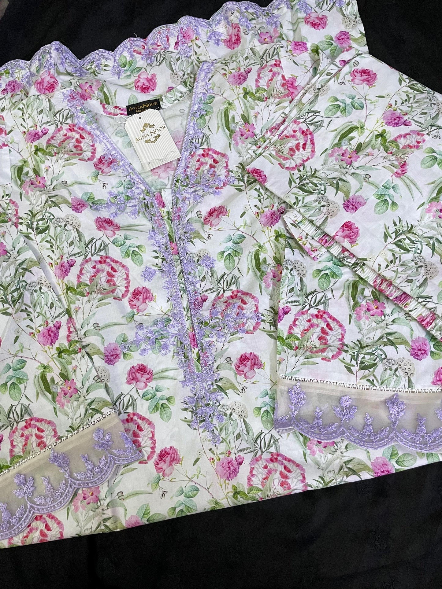 Agha Noor Original 2 Piece Cotton Embroidered Shirt & Pant Pakistani Indian Bangladeshi Designer Ready To Wear