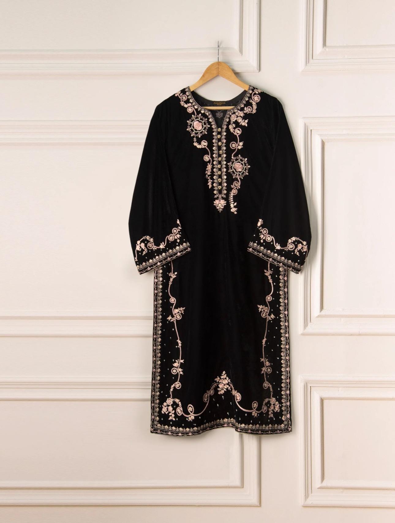Agha Noor Velvet Embroidered Dress