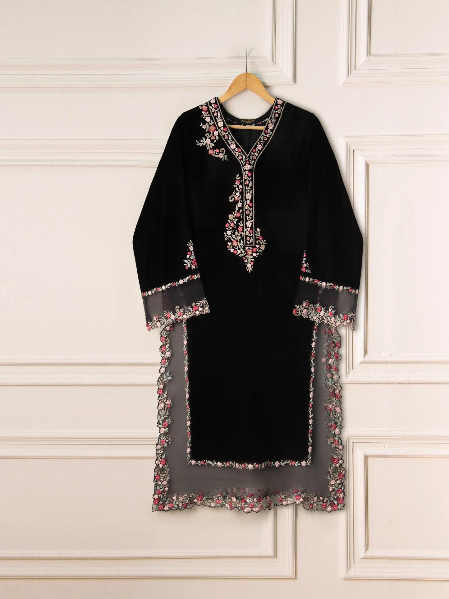 Agha Noor Velvet Embroidered Dress
